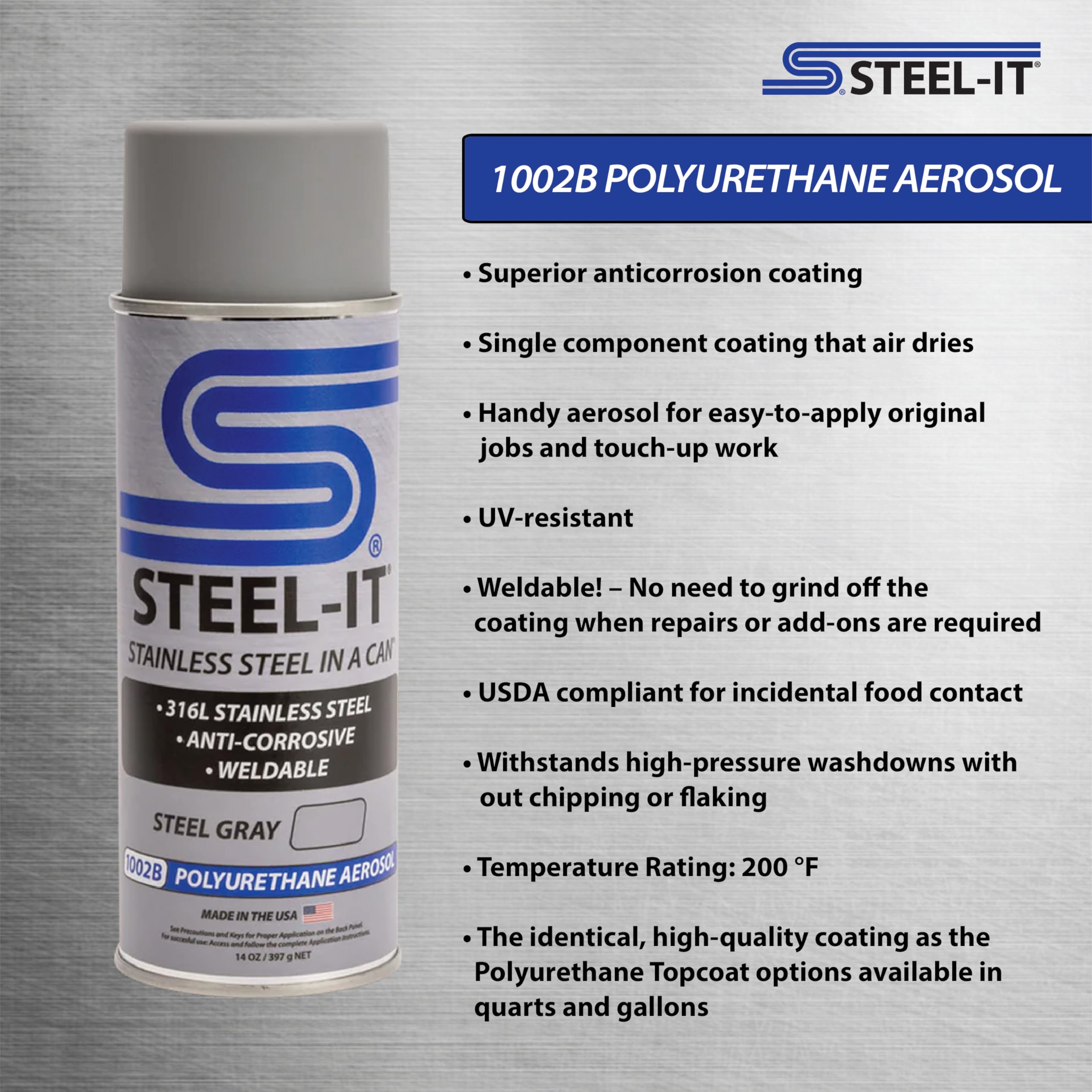 Steel-It 1002D Polyurethane Aerosol Spray Paint - Industrial Grade, Weldable, Rust Resistant Coating - Steel Gray (5 Pack) - Perfect for Metal Fabrication, Automotive Repair & Industrial Equipment Maintenance