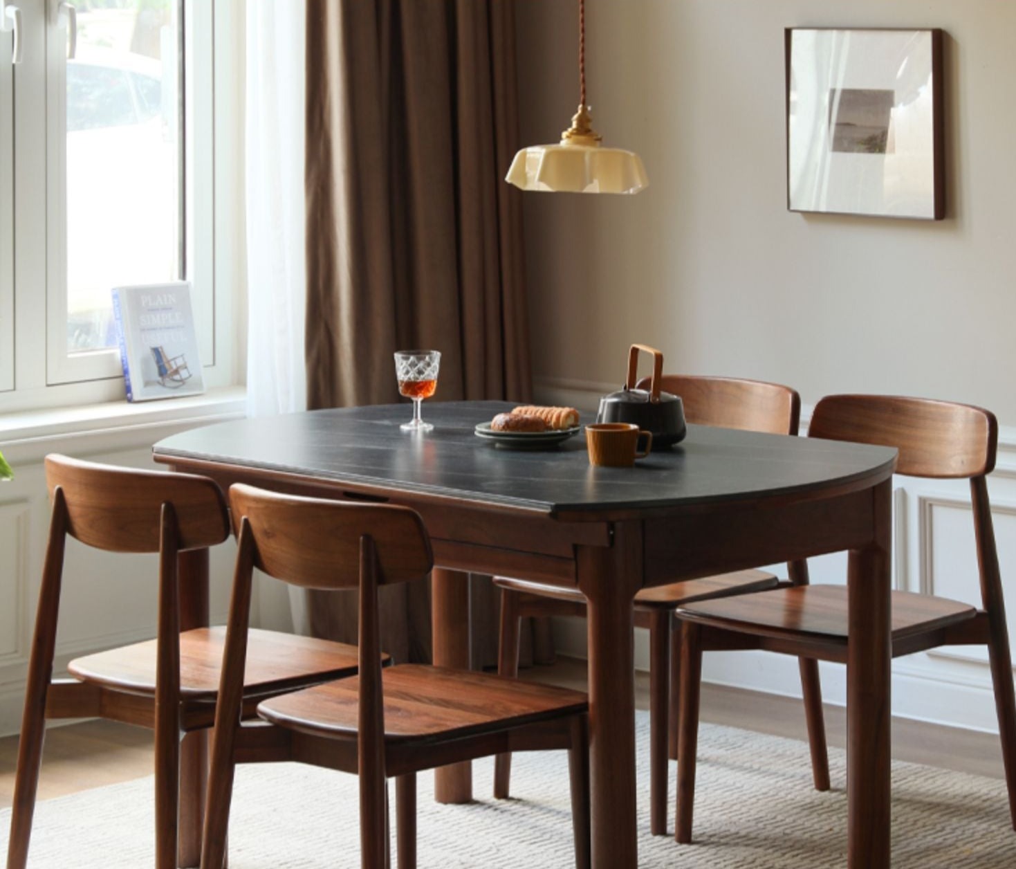Premium Black Walnut Solid Wood Folding Round Dining Table - Handcrafted Natural Wood Table for Kitchen, Dining Room, Small Space & Outdoor Entertaining