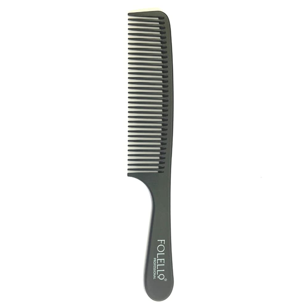 FOLELLO Professional Carbon Fiber Hair Comb with Ergonomic Handle - Heat & Chemical Resistant, Rounded Teeth for Gentle Styling - Sleek Black Design (200x38x5mm) - Perfect for Salon Stylists, Home Hair Care & Travel Use