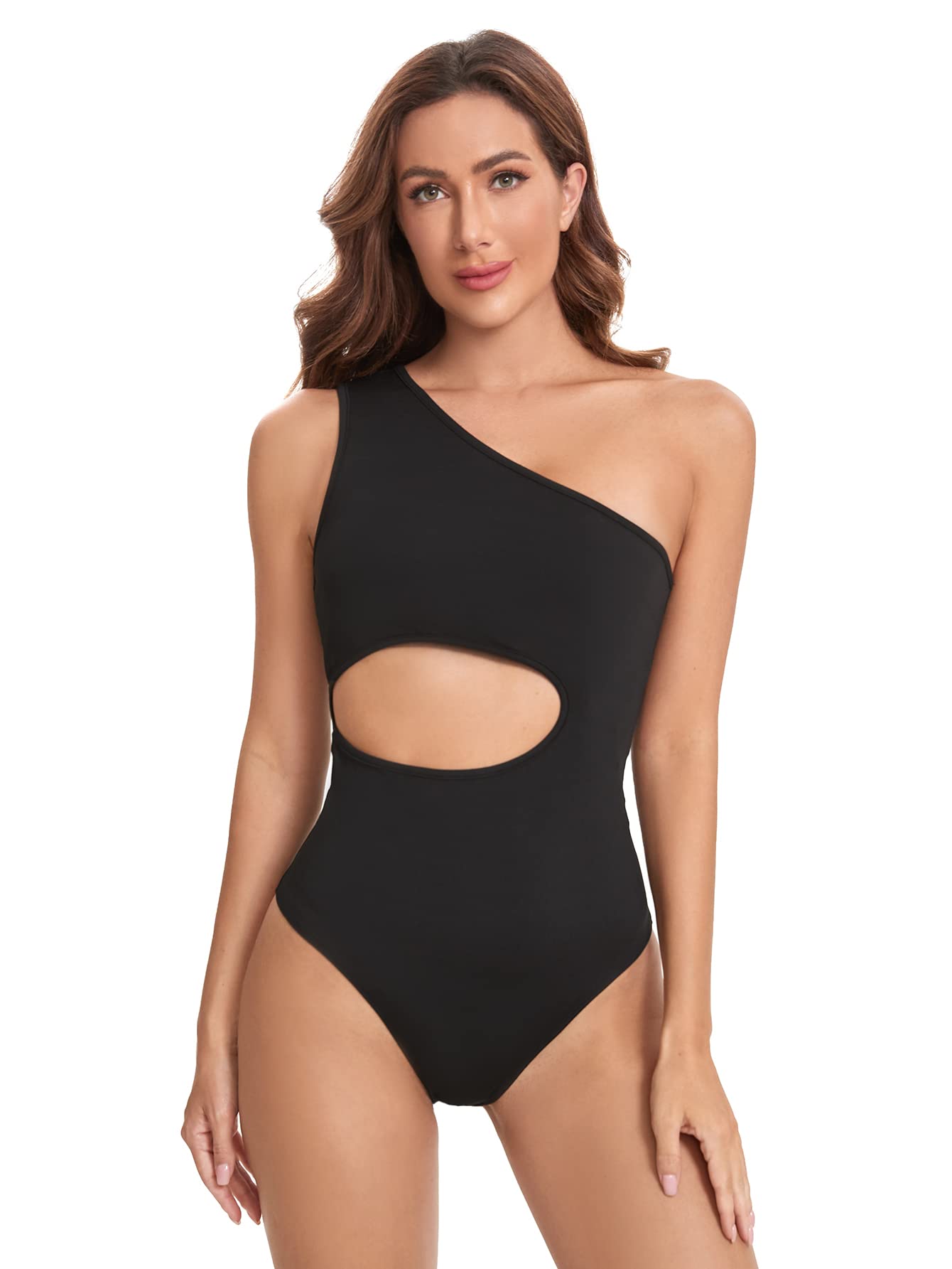 Milumia Women's One Shoulder Sleeveless Cut Out Tank Bodysuit Top - Sexy Jumpsuit for Body Shape - Perfect for Night Out, Party, and Special Occasions