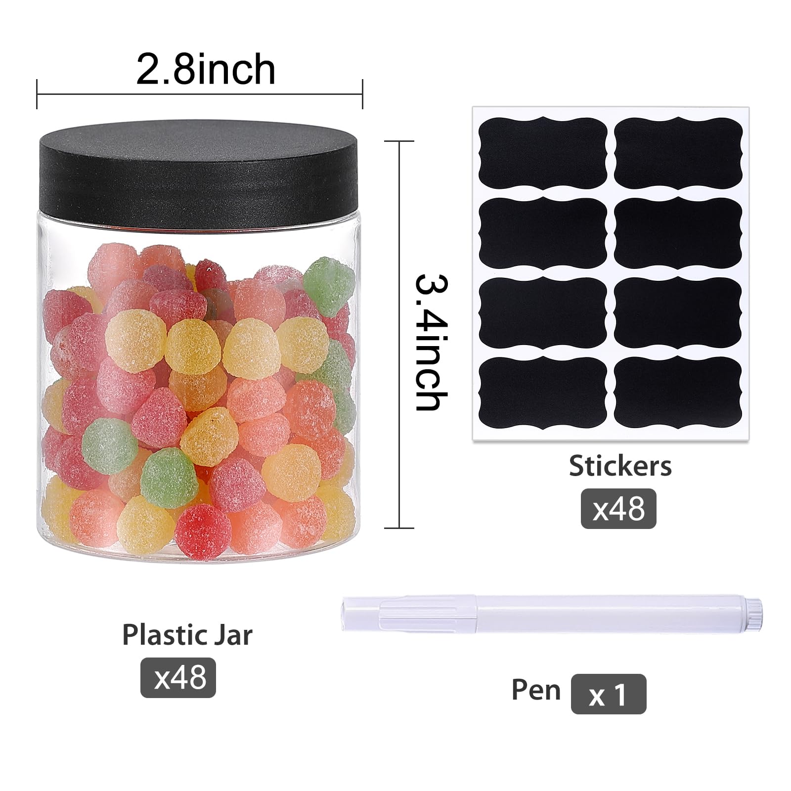 48PCS 8OZ Plastic Jars with Screw-On Lids - Refillable Empty Round Containers for Slime, Cosmetics, Dry Food, Honey Jam, Cream & Lotion - Includes Pen & Labels - Perfect for DIY Crafts, Storage & Organization