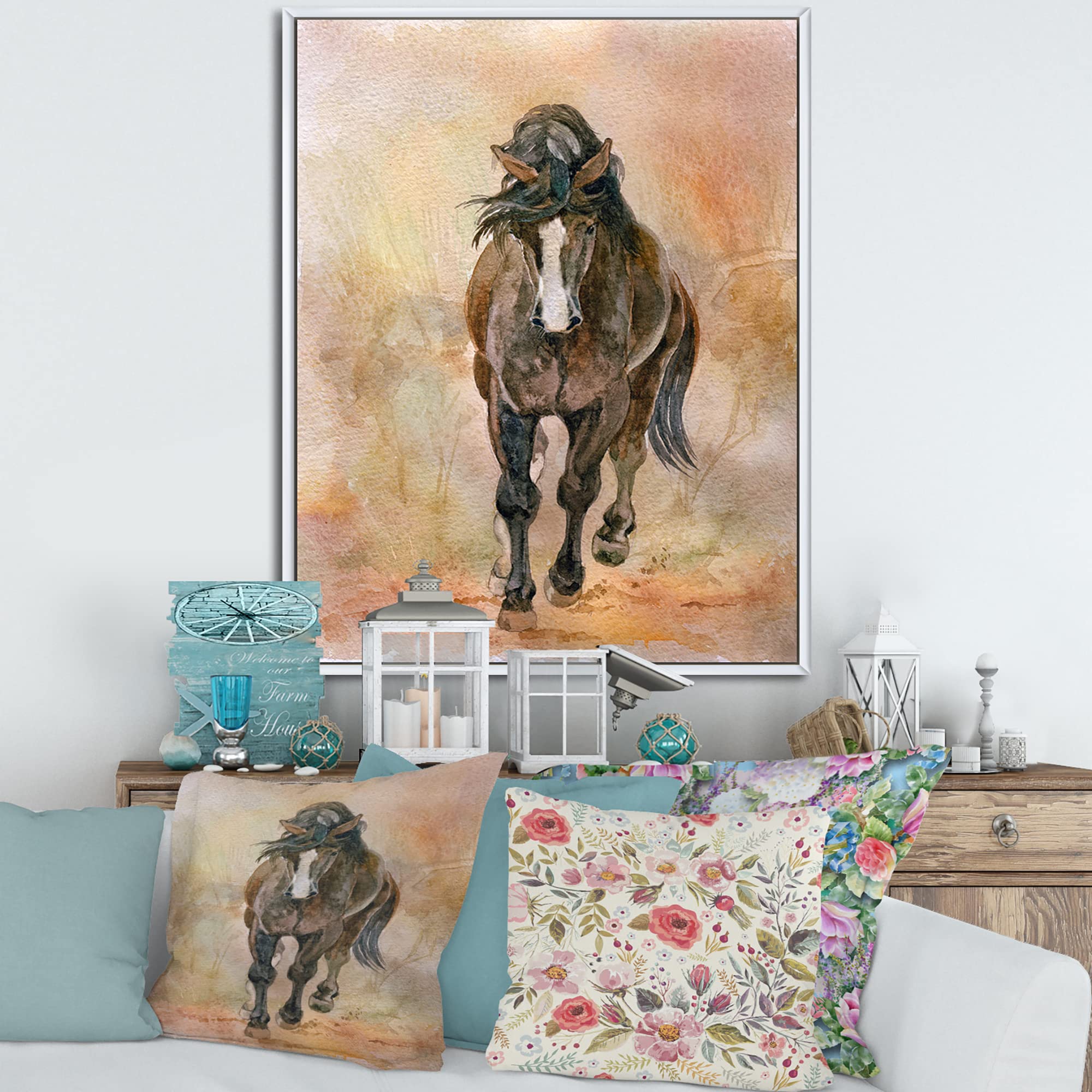 Beautiful Chestnut Horse Portrait II - Farmhouse Framed Canvas Wall Art Print for Living Room, Bedroom & Office Decor