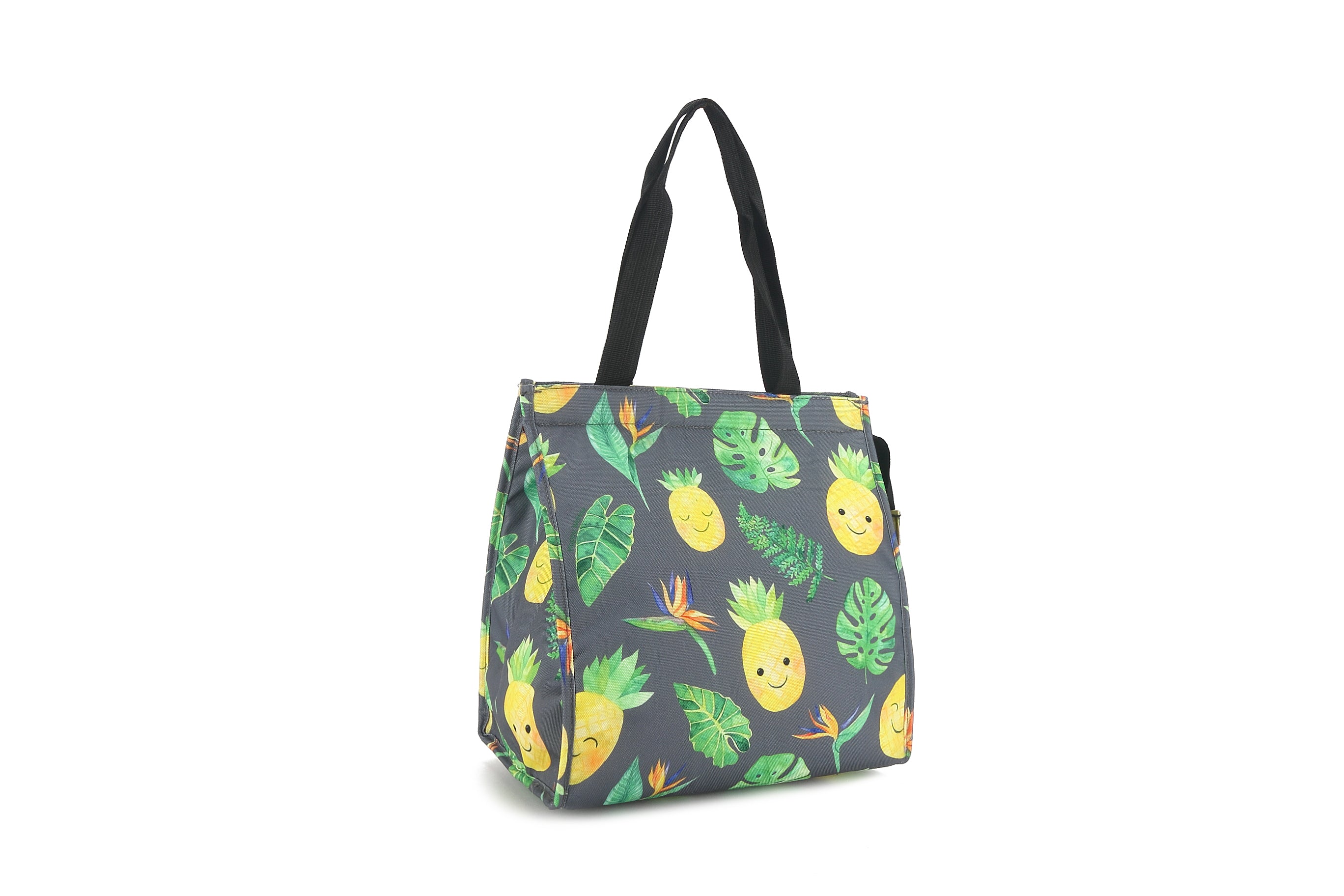 Insulated Lunch Tote Bag - Small Pineapple Monstera Grey Pattern - Perfect for Work, School & Picnics - Leakproof & Thermal Food Container