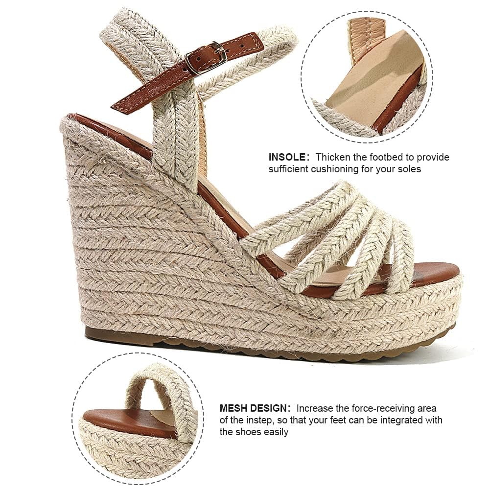 **Mikarka Women's Platform Ankle Strap Sandals – Open Toe Espadrille Wedge Sandals for Casual Summer Outings, Beach, and Vacation**