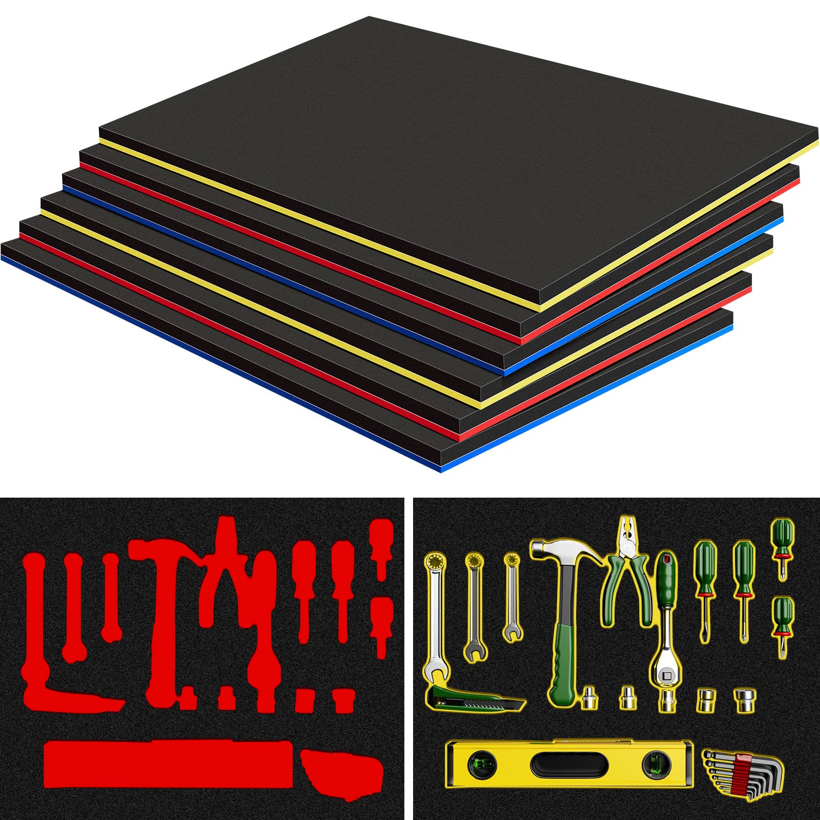 Fabbay 6-Piece Tool Box Foam Organizer Set - Adjustable Non-Slip Drawer Liner Inserts for Tool Chests & Cabinets (17