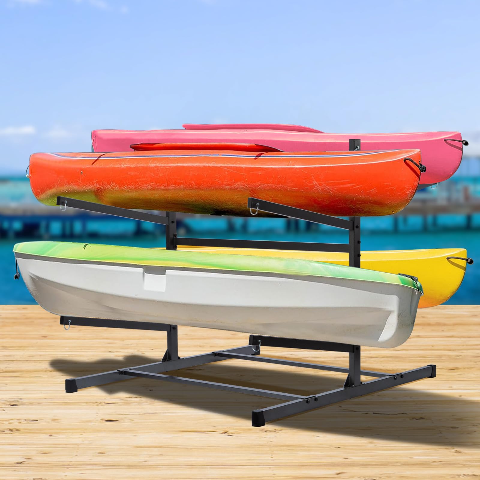 Heavy Duty Kayak Storage Rack for Garage & Outdoor - Universal Kayak, Canoe, Surfboard & Paddleboard Holder - Space Saving Watercraft Organizer for Home, Dock, or Beach Storage