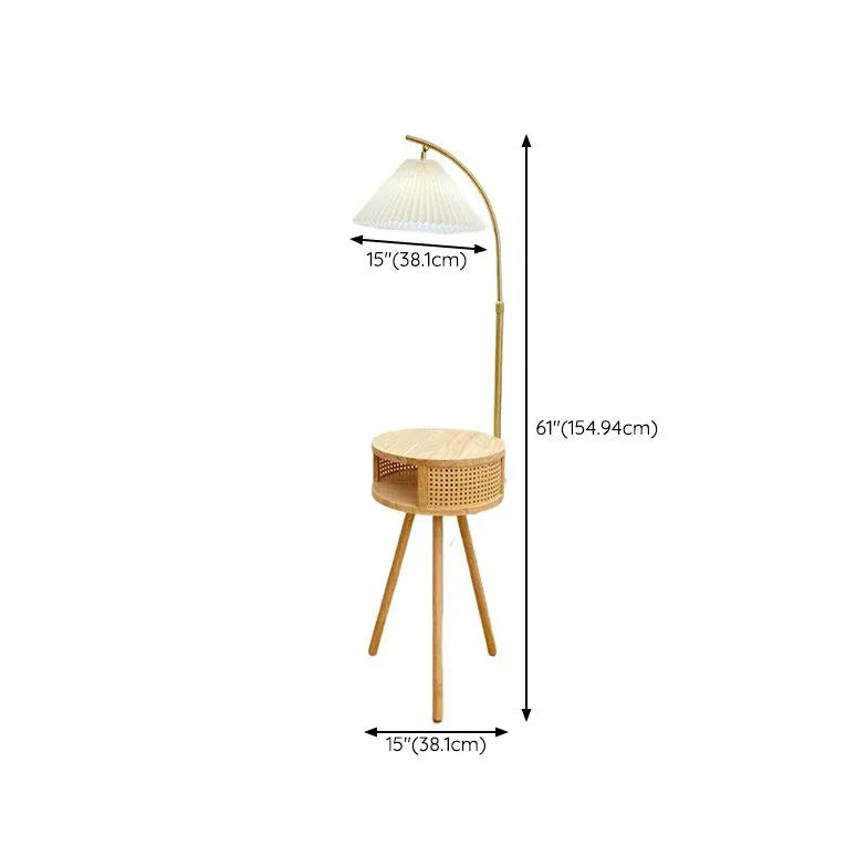 Modern Wooden Arched Floor Lamp with Side Table - Adjustable Standing Light for Living Room, Bedroom & Office - Warm Ambient Lighting for Reading & Relaxation