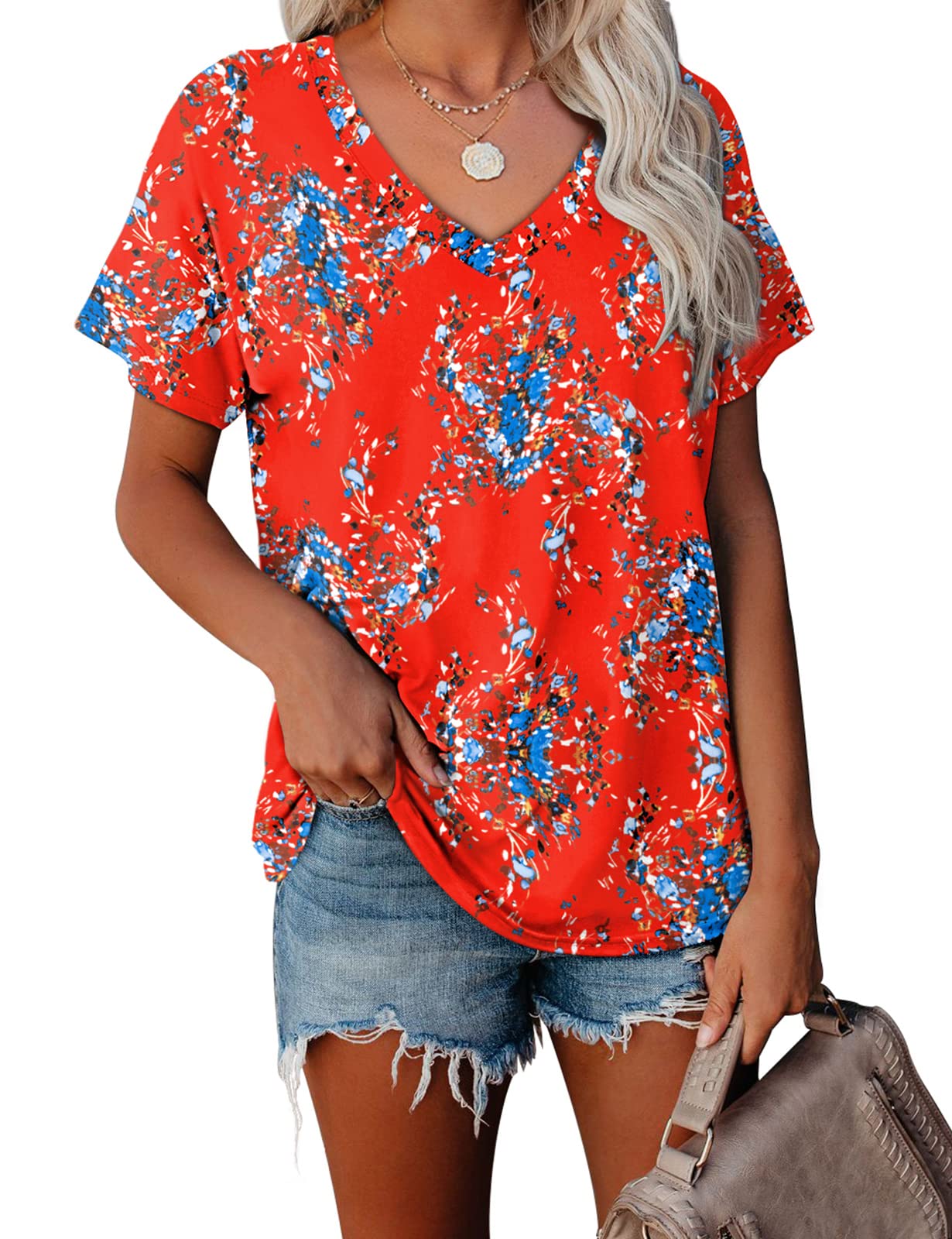 WEESO Women's V-Neck Color Block T-Shirts - Summer Casual Short Sleeve Tops for Everyday Wear, Outings & Vacation