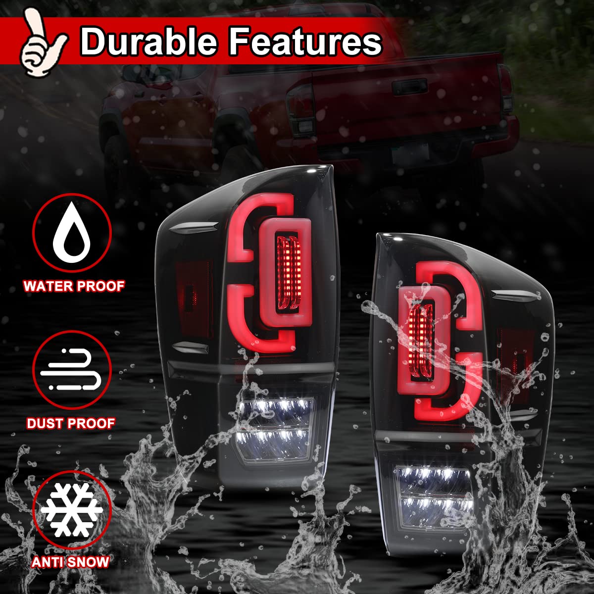Nixon Offroad LED Tail Lights for Toyota Tacoma 2016-2021 - Matte Black Housing with Smoke Lens - 1 Pair Replacement Rear Lamps Assembly - Perfect for Off-Roading, Night Driving & Vehicle Customization