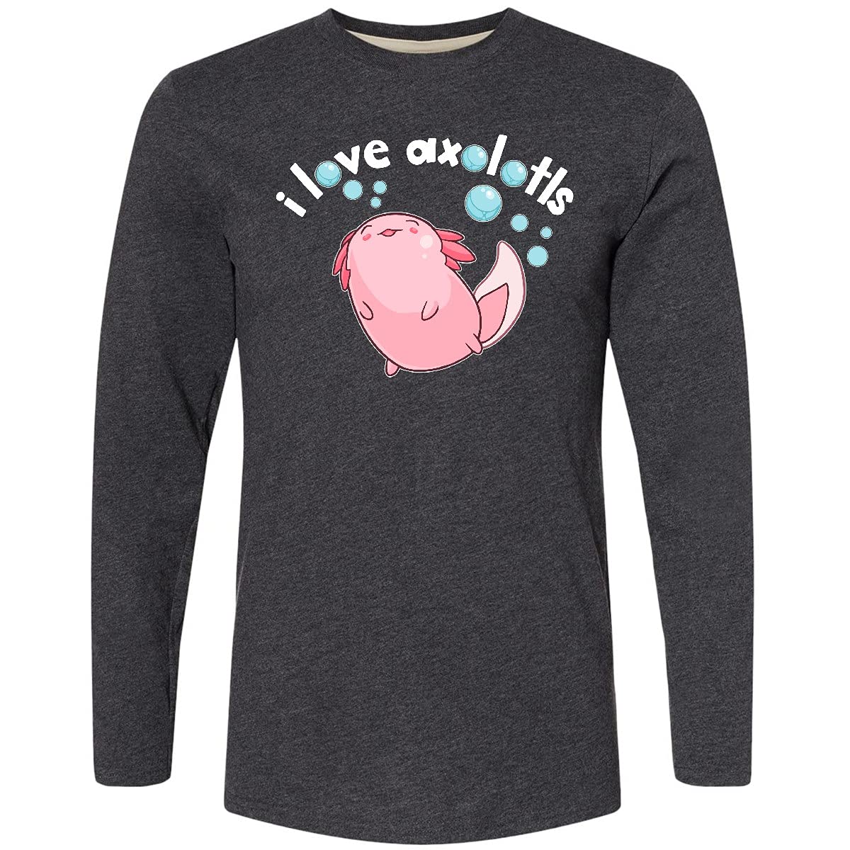 Inktastic I Love Axolotls with Bubbles Long Sleeve T-Shirt for Women & Men - Cute Axolotl Graphic Tee - Soft Cotton Casual Shirt for Animal Lovers, Gifts, Everyday Wear