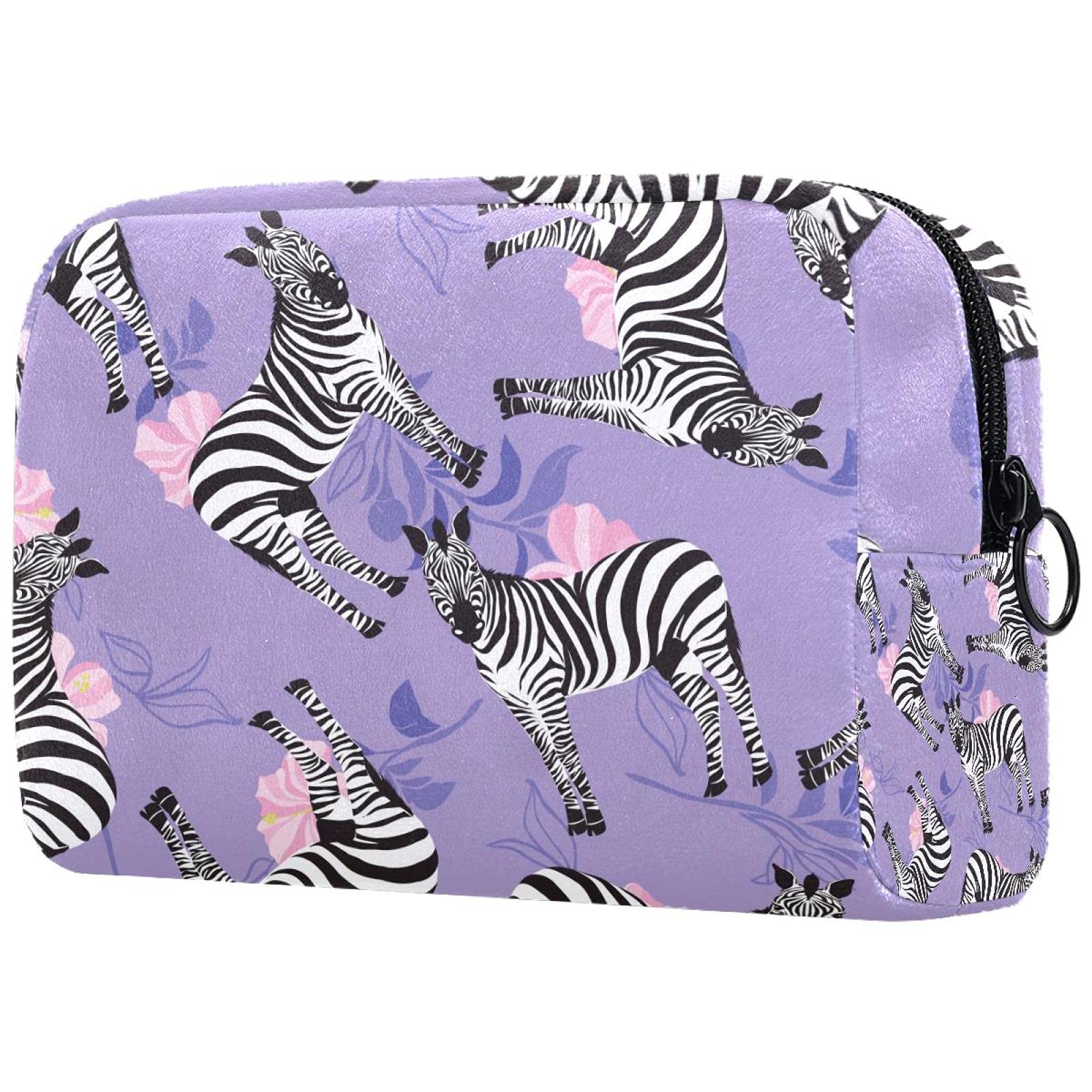 Zebra Purple Travel Makeup Bag - Small Portable Cosmetic Organizer for Women, Teens & Kids - Soft Toiletry Pouch for Purse, Gym, School & Vacation Essentials Storage