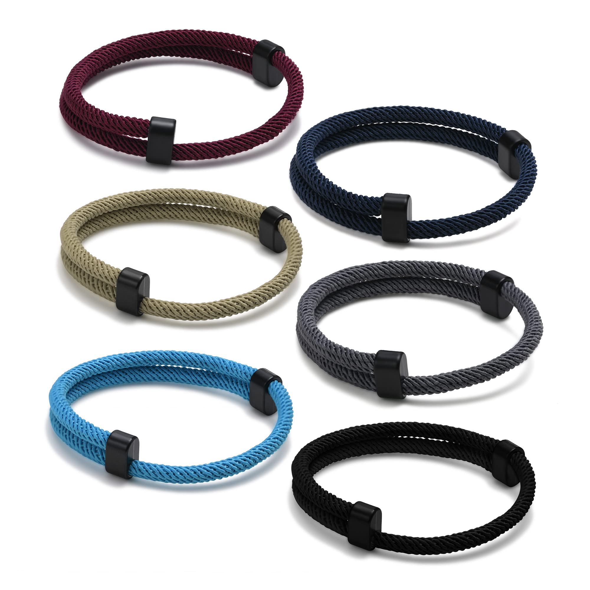 TempBeau 6Pcs Nautical Braided Rope Bracelets for Men & Women - Adjustable Paracord Surfer Bracelet Set in Multi Colors | Perfect for Outdoor Adventures, Beach Activities & Casual Wear