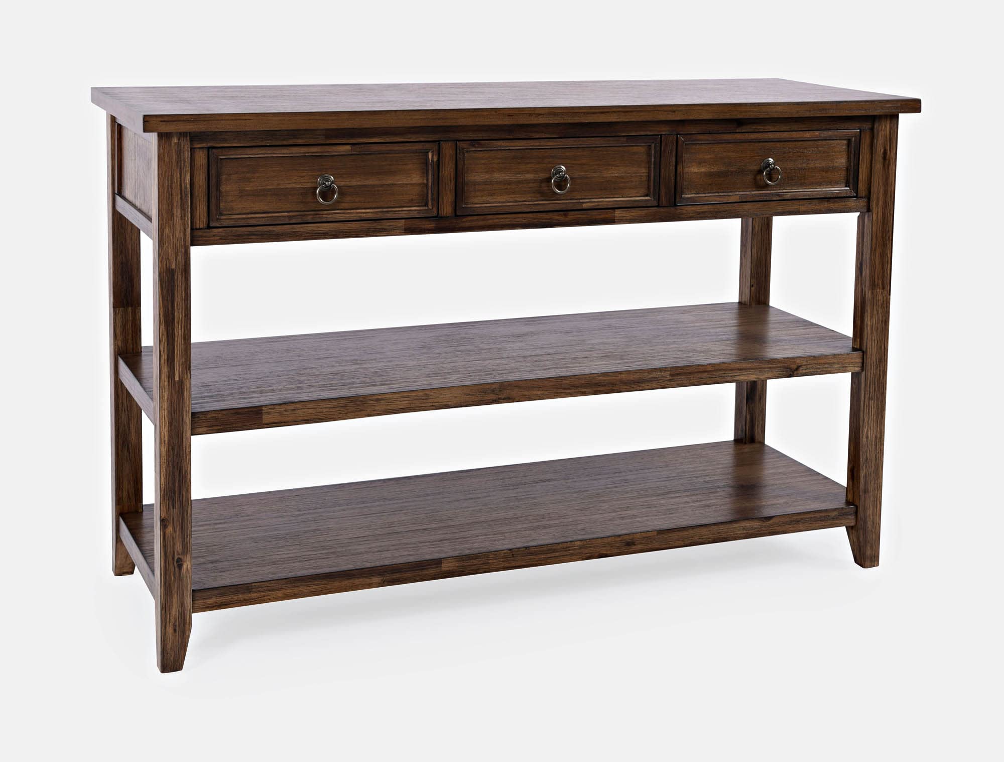 Jofran Inc. Bakersfield Sofa Table with 3 Drawers - Narrow Console Table for Living Room, Entryway & Behind Couch - Rustic Wood End Table with Storage for Small Spaces
