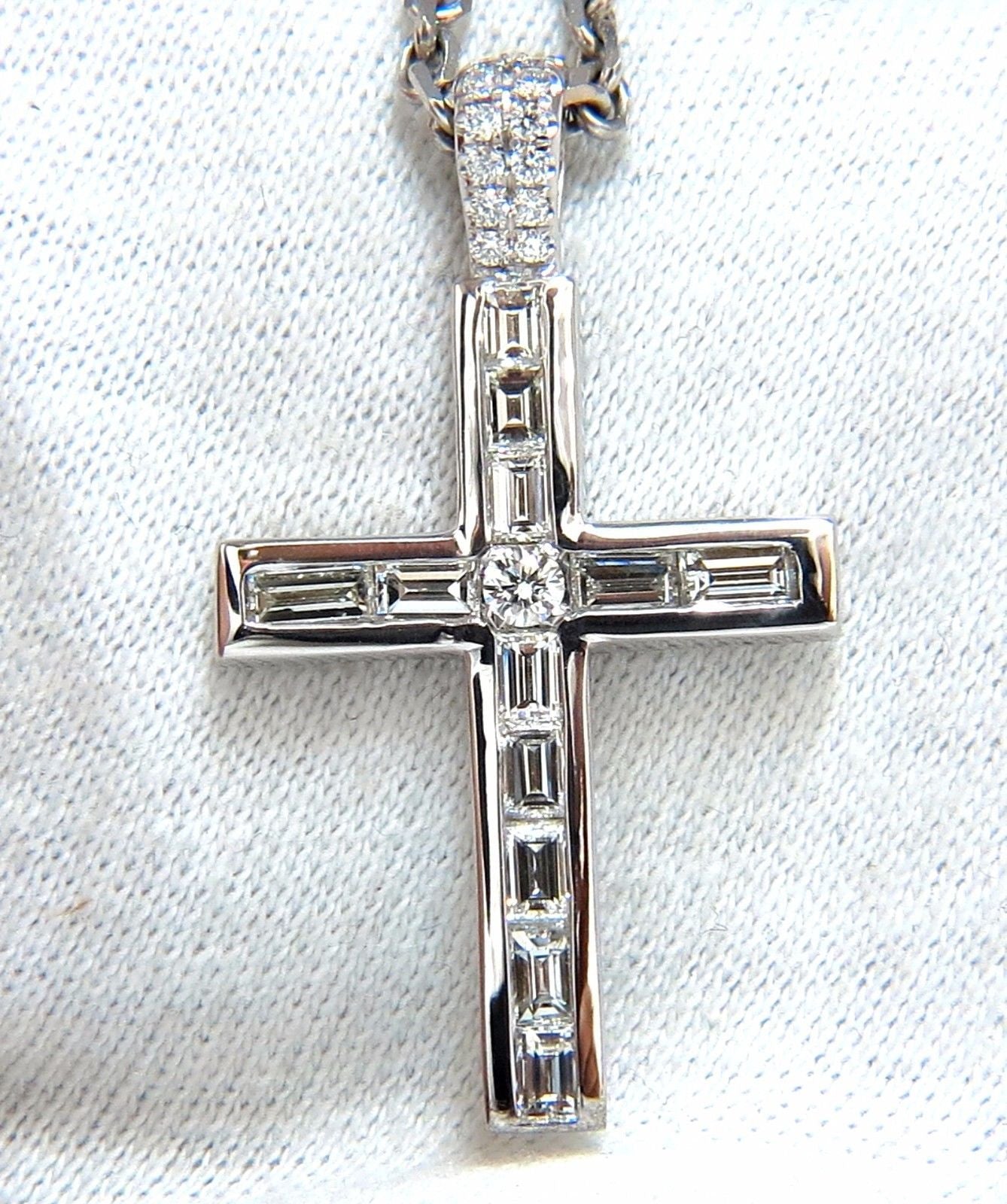 2.40ct Natural Diamond Baguette & Round Cross Pendant Necklace in 14K Gold - Perfect for Gifts, Weddings & Religious Occasions