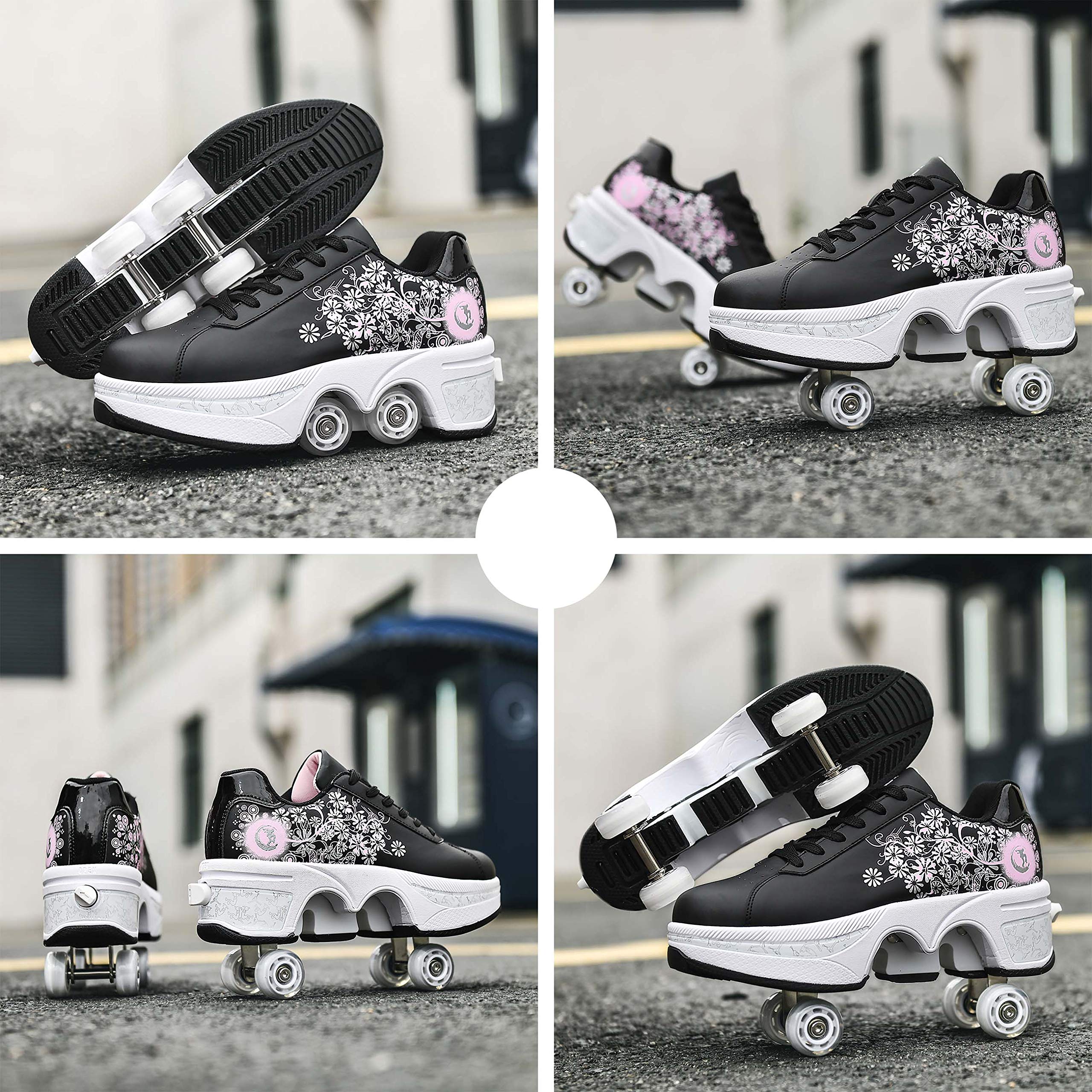 Women's Adjustable 4-Wheel Retractable Roller Skates - Multi-Function Double Row Outdoor Sports Shoes for Walking, Jogging & Fitness | Perfect for Park Trails, Skate Rinks & Urban Commuting