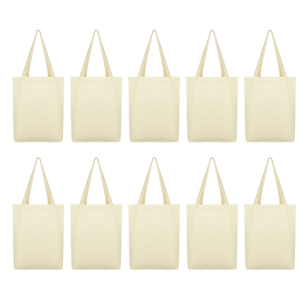 Eco-Friendly Cotton Canvas Tote Bags for Women - Reusable Grocery Shopping Bags (2/6/10 Pack) | Durable & Washable Cloth Totes for Shopping, Beach, Work & Daily Use