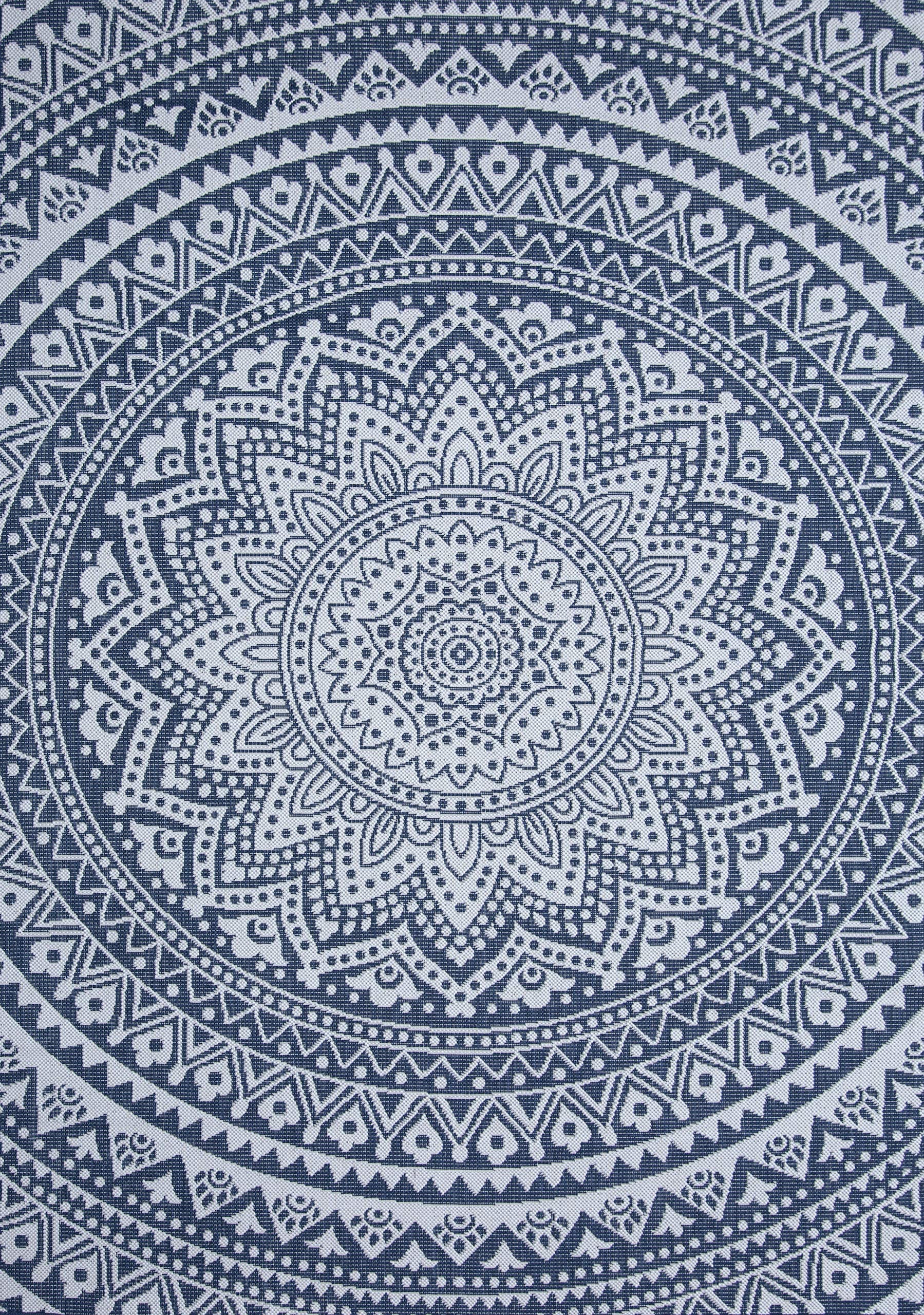 Mandala Design Hippie Area Rug - Stain Resistant, Washable & Waterproof Indoor Outdoor Rug for Patio, Balcony, Living Room, Kitchen, Bedroom - Perfect for Boho Decor, Yoga Space & Meditation Room (6.5'x9', Navy Blue)