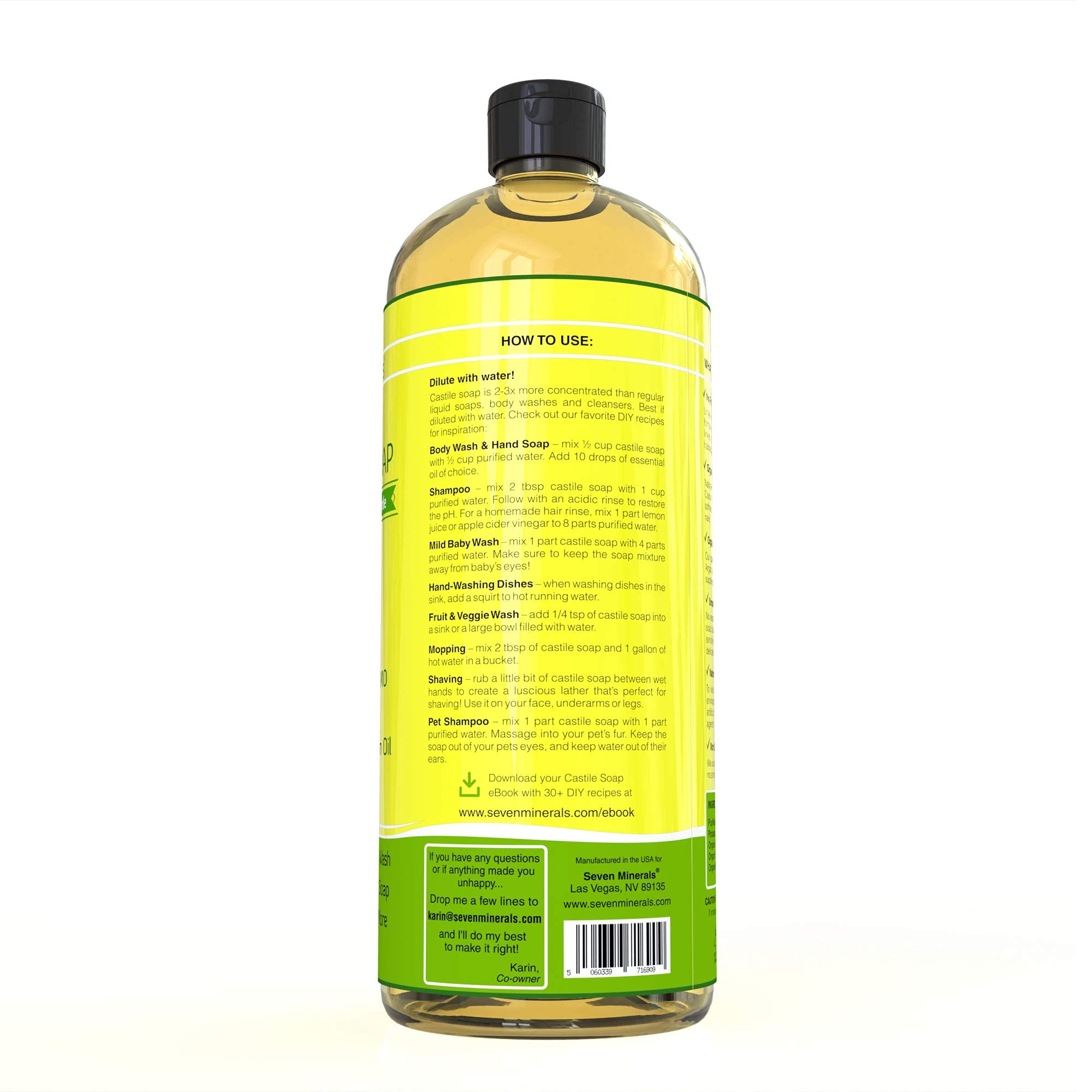 Seven Minerals Castile Soap - Lemon & Unscented for Skin & Hair Care