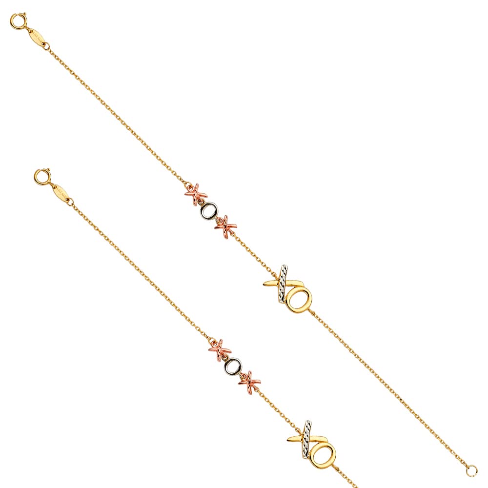 14K Tri-Color Gold Chain Bracelet for Women & Men - 7+1
