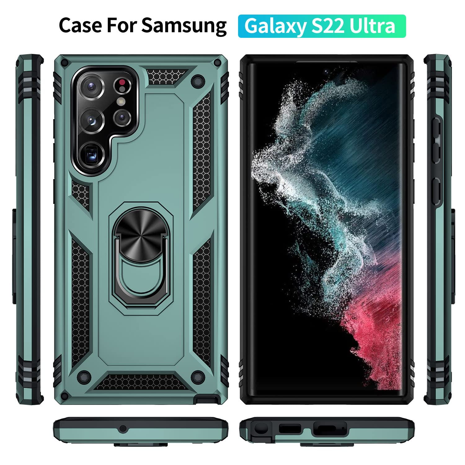 Military Grade Heavy Duty Samsung Galaxy S22 Ultra Case with Stand Ring & Magnetic Car Mount - Shockproof Protective Phone Cover for Samsung S22 Ultra (Teal) - Perfect for Outdoor Activities, Travel & Daily Use