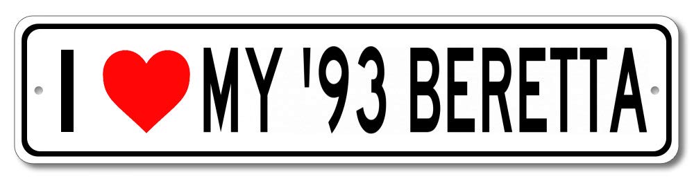1993 Chevy Beretta 'I Love My Car' Aluminum Sign - 4x18 Inch Vintage Garage Wall Decor, Man Cave Sign for Car Enthusiasts - Perfect for Garage, Workshop, or Car Show Display