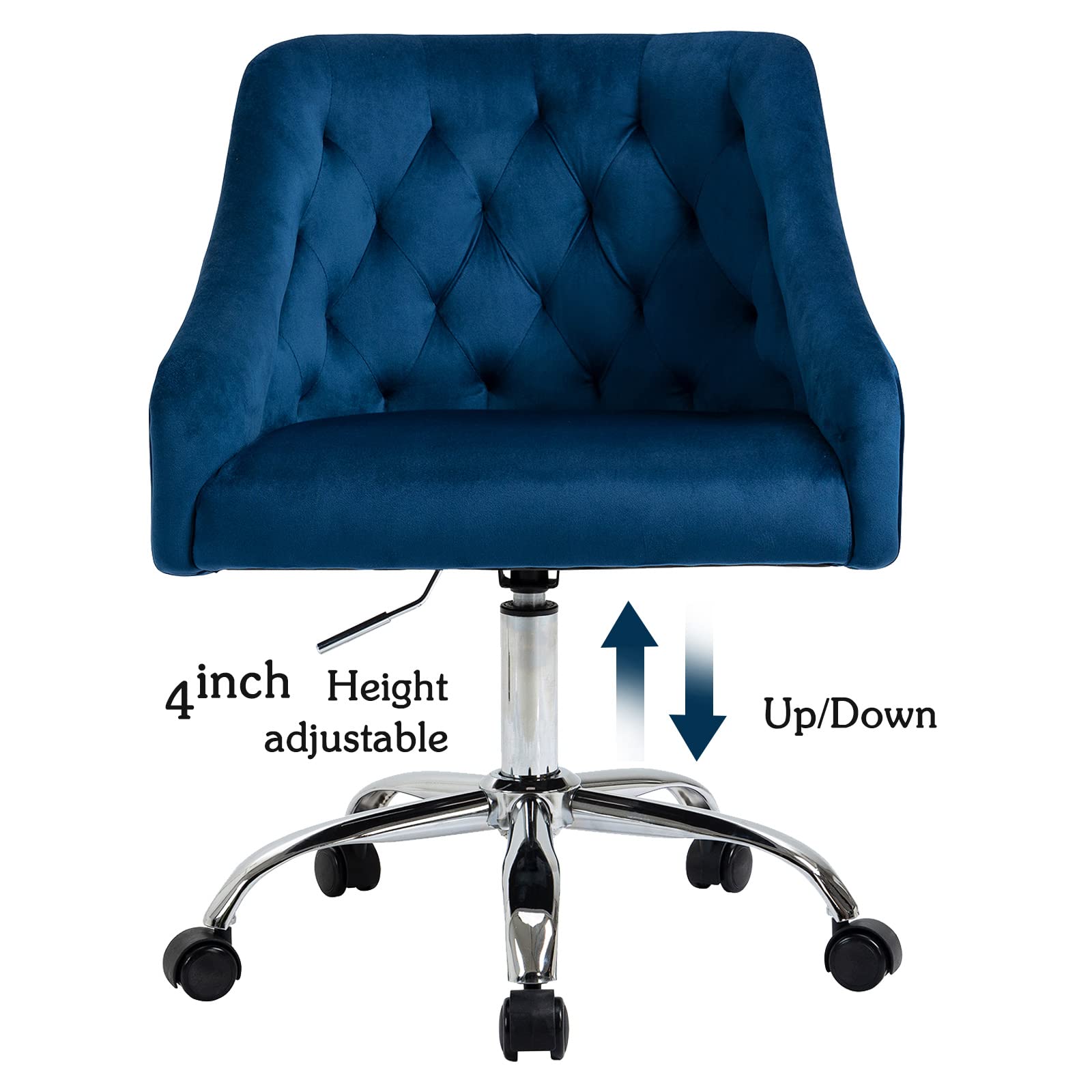 ATTICA Modern Velvet Office Chair - Adjustable Height Mid-Back Task Chair for Home Office, Computer Desk, Gaming & Study - Navy Blue Ergonomic Swivel Chair with Comfortable Seat Cushion