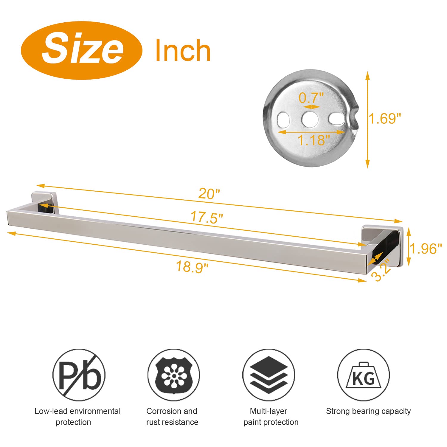TocTen Stainless Steel Towel Rack - Heavy Duty 20