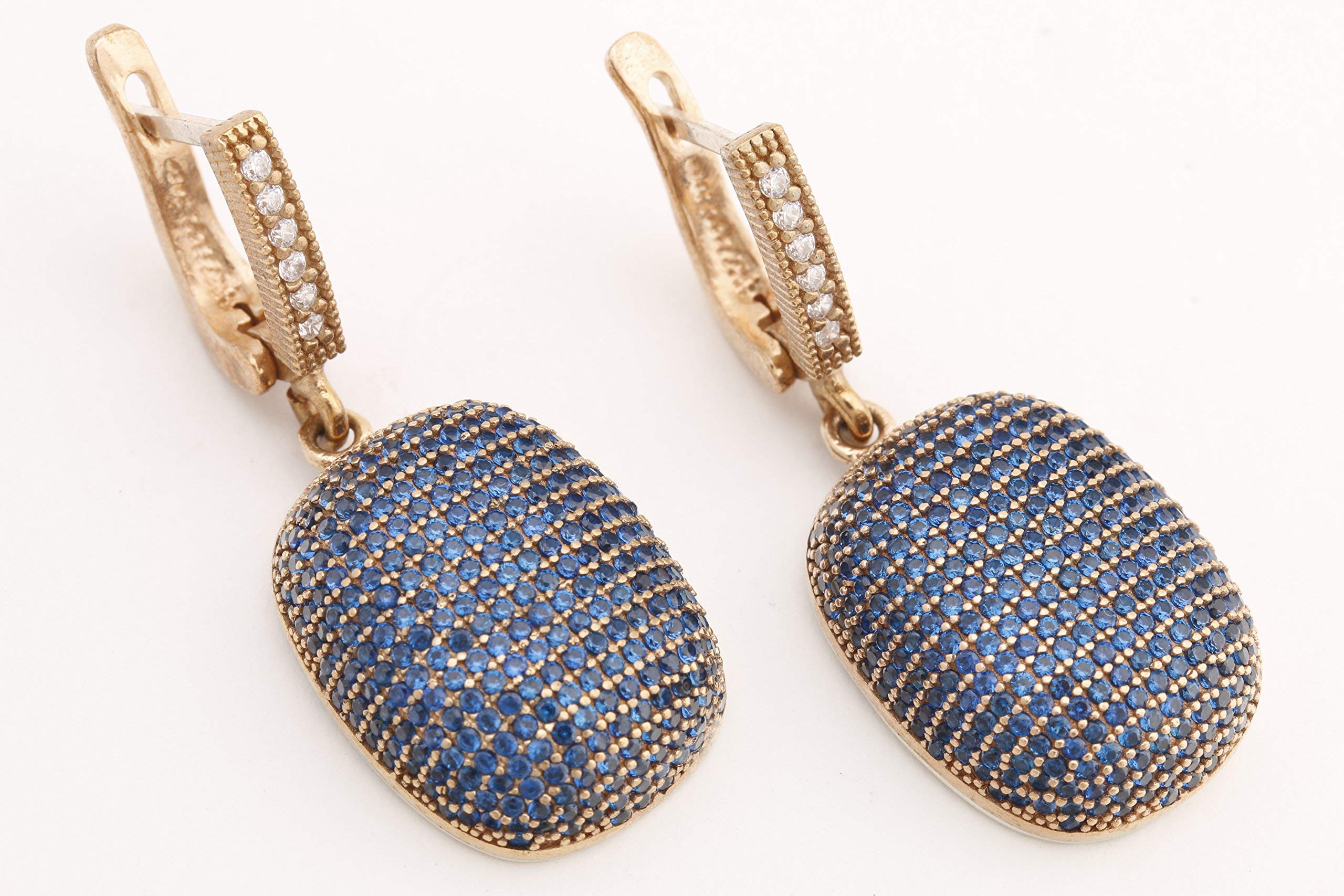 Exquisite Turkish Handmade 925 Sterling Silver Dangle Earrings with Round Cut Sapphire Zircon Stones | Elegant Drop Earrings for Women | Perfect for Weddings, Parties & Special Occasions