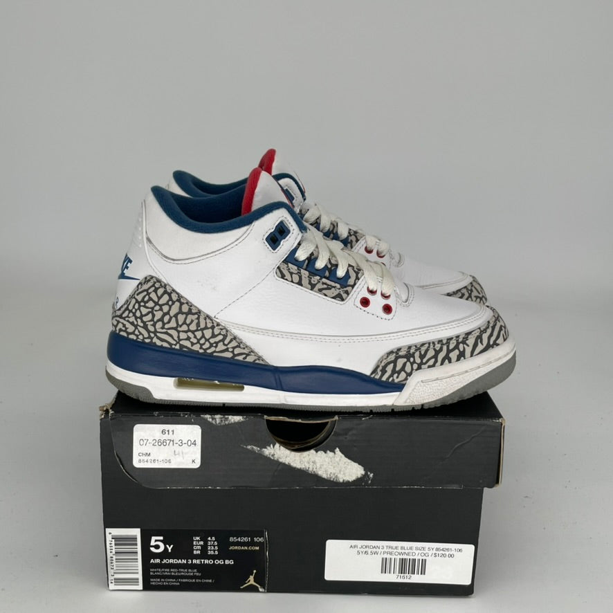 Air Jordan 3 Retro True Blue Kids' Shoes Size 5Y (854261-106) - Basketball Sneakers for Boys & Girls