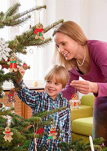 12-Piece Traditional Gingerbread Man Clay Figurine Ornaments Set - 2.95 Inch Christmas Tree Decor, Holiday Hanging Charms for Xmas Party, Home & Office Festive Decorations