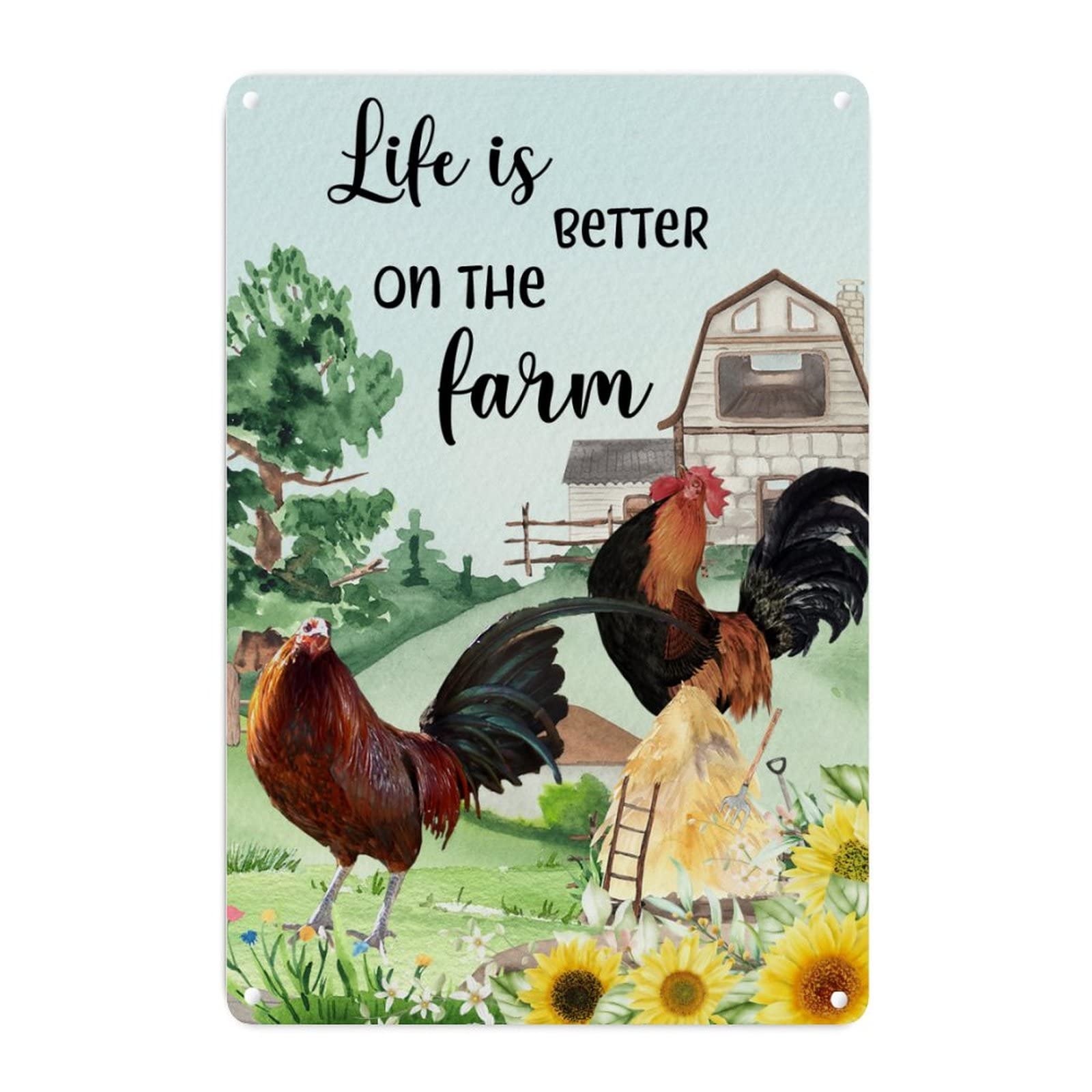 Vintage Golden Rooster Aluminum Metal Sign - Farmhouse Chicken Coop Decor, Retro Wall Art for Laundry Room & Living Room - 18x12 Inch Rustic Home Decor - Perfect for Farmhouse, Country Kitchen & Western Style Interiors