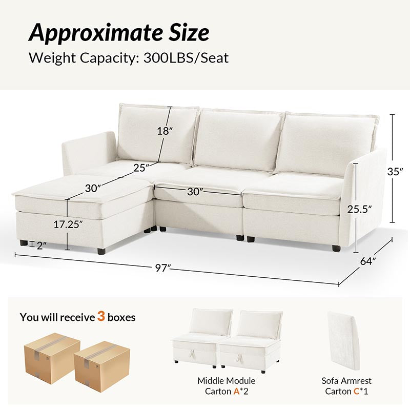 Harmetrix Oversized Soft Sectional Couch with Storage | Modern L-Shaped Sofa Bed with Hidden Compartment | Perfect for Living Room, Family Room & Small Spaces