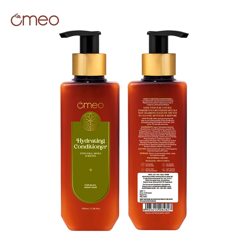 Omeo Hydrating Conditioner with Natural Reetha & Amla Extracts | Cleansing, Strengthening & Nourishing Hair Treatment | Reduces Combing Damage for Men & Women - 100ml | Perfect for Daily Hair Care & Damaged Hair Repair