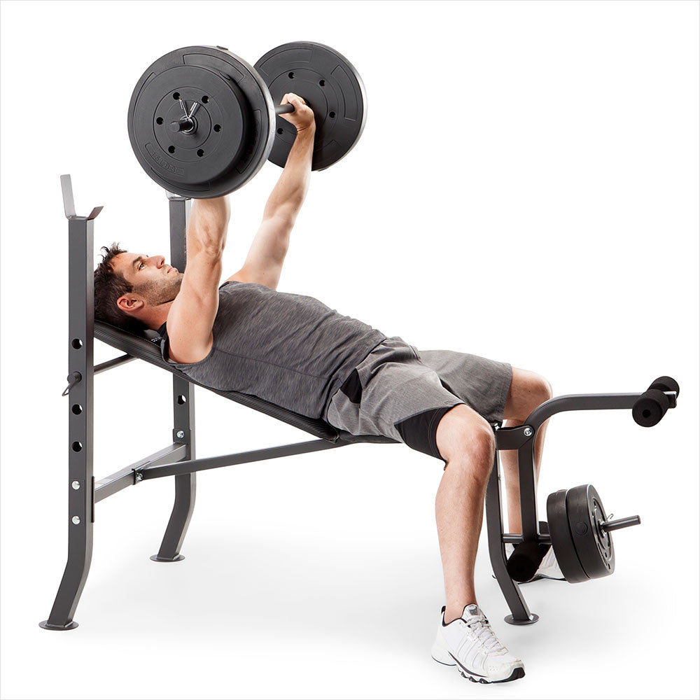 Competitor Pro Standard Weight Bench with 100lb Plate Set - Heavy Duty Home Gym Equipment for Strength Training & Fitness Workouts | CB 5573