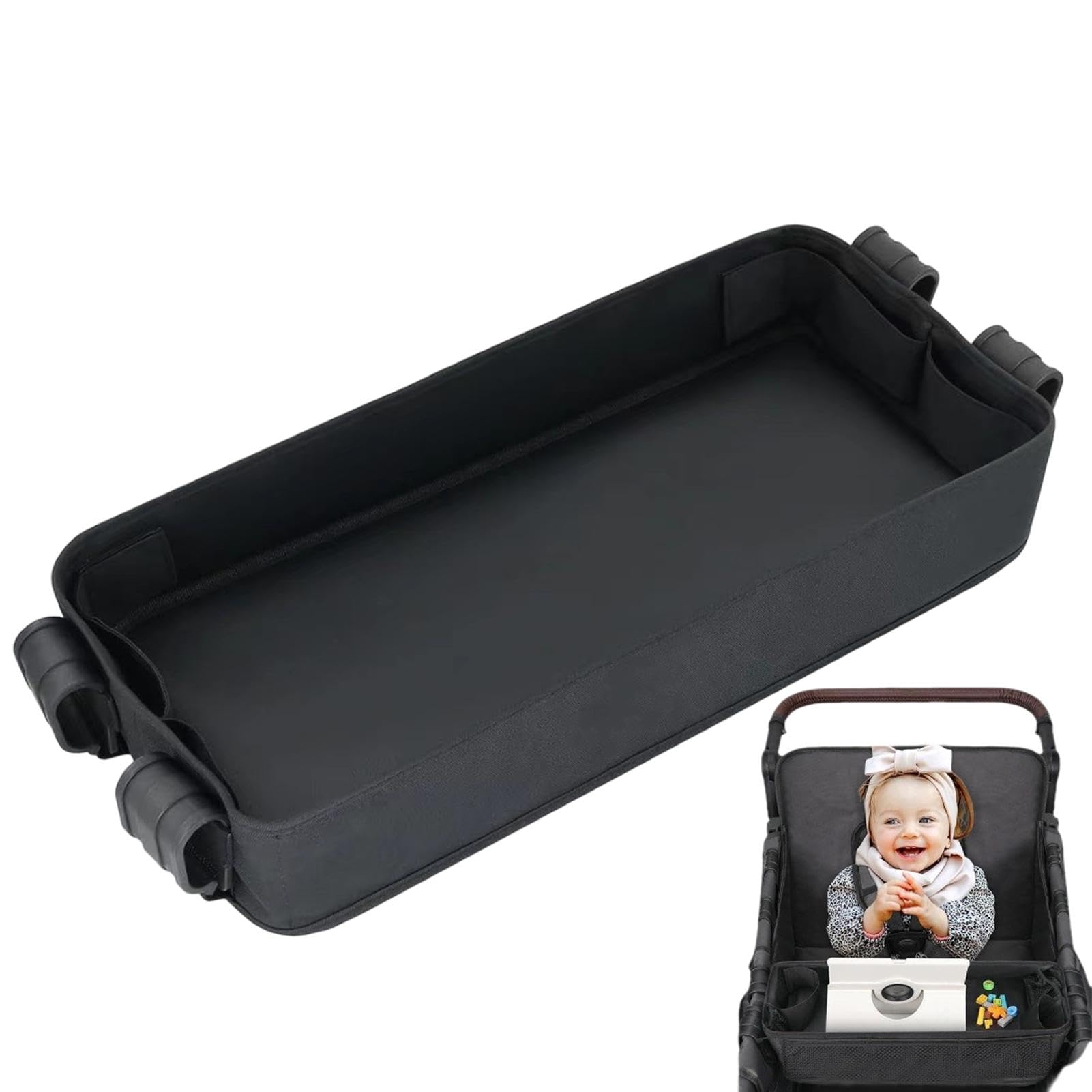 Baby Stroller Tray Organizer with Cup Holders & Mesh Pockets - Waterproof Faux Leather Snack Tray for Toddlers | Perfect for Snacks, Drinks & Toys During Walks, Park Visits & Road Trips
