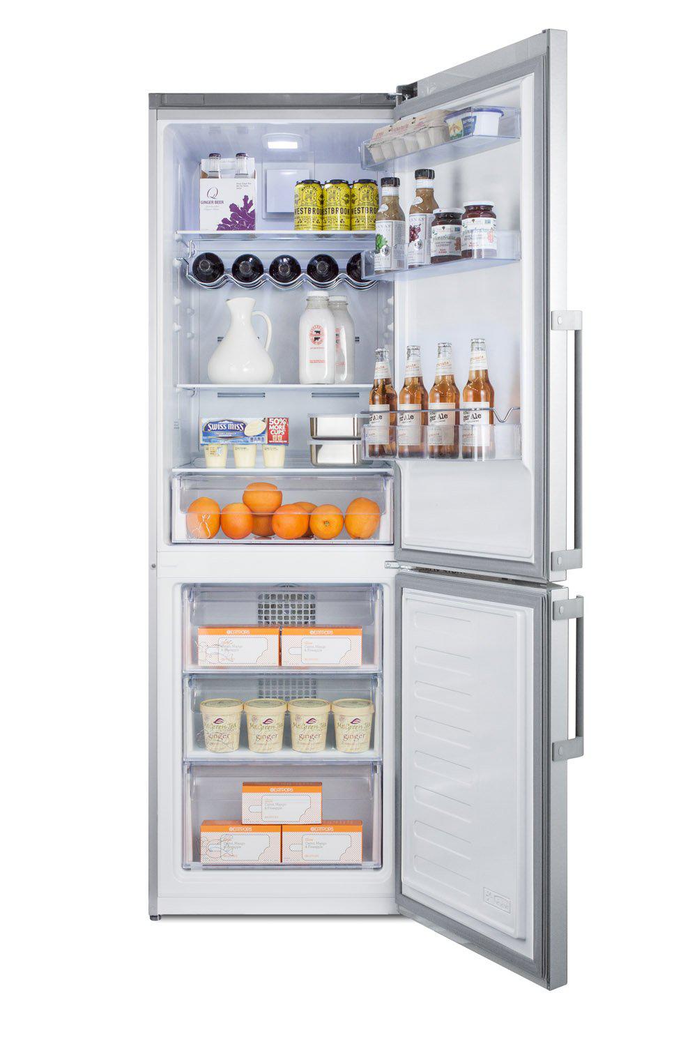 SUMMIT 24 Inch Counter Depth Bottom Freezer Refrigerator - Stainless Steel (FFBF246SS) | Space Saving Kitchen Appliance for Small Homes & Apartments