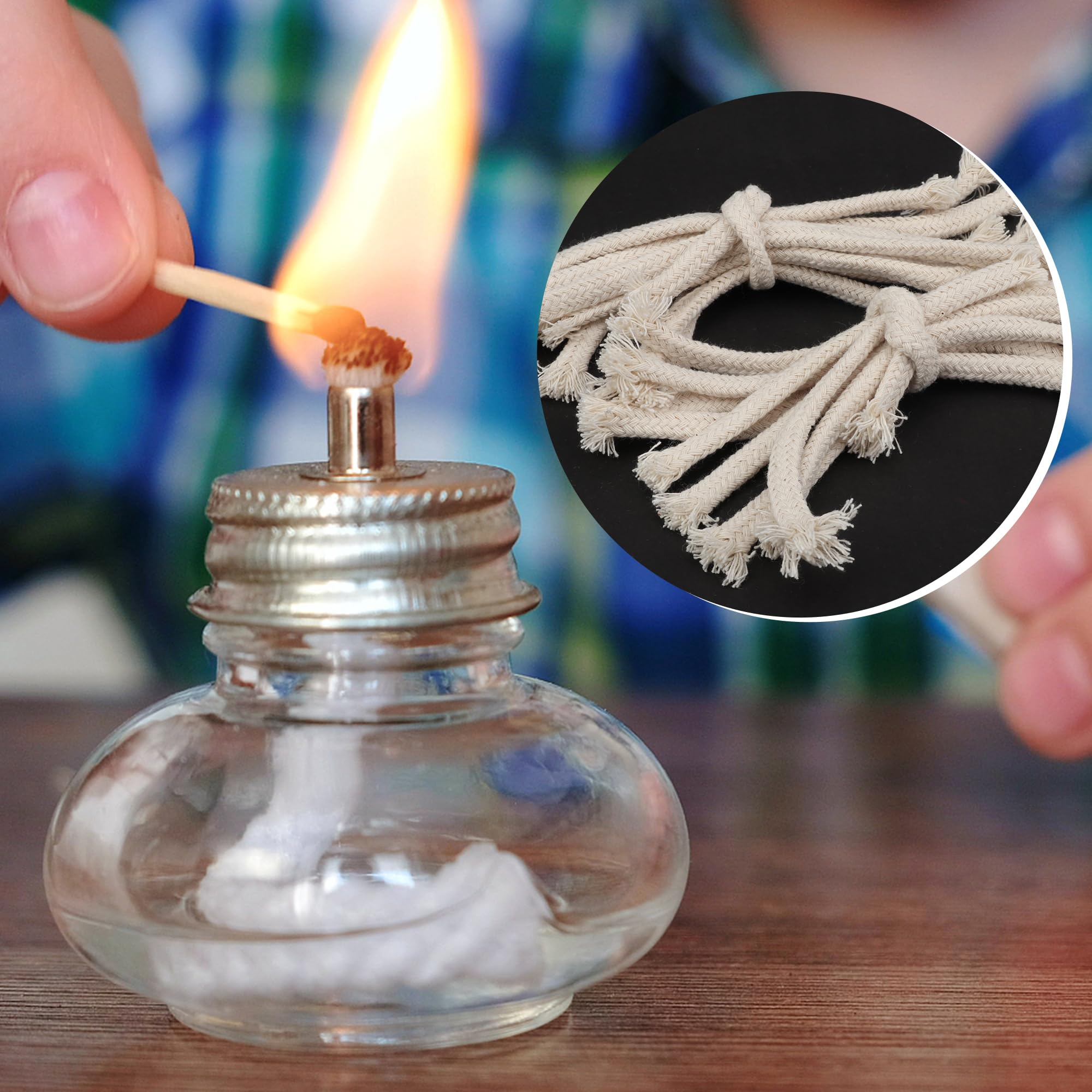 SWATOM 40-Pack 1/4 Inch Round Cotton Oil Lamp Wicks - Premium Replacement Wicks for Tiki Torches, Alcohol Candle Burners, Lampberger Kerosene Lamps & Dietz Oil Lanterns - Perfect for Outdoor Lighting, Camping & Emergency Preparedness