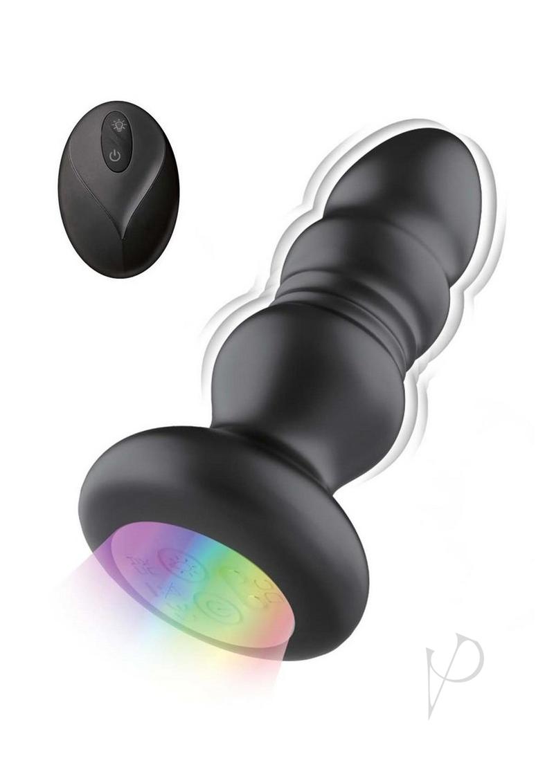 Rechargeable Silicone Power Plug with Remote Control - Atomic Thrusting Light Up Adult Toy for Couples & Solo Play - Black