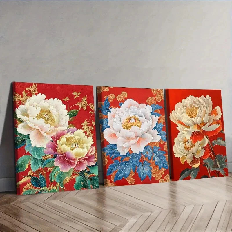 3-Piece Peony Flower Painting Wall Art Set - Framed Canvas 40x60cm - High Quality Print - 100% Australian Made - Ready to Hang - Perfect for Living Room, Bedroom & Office Decor