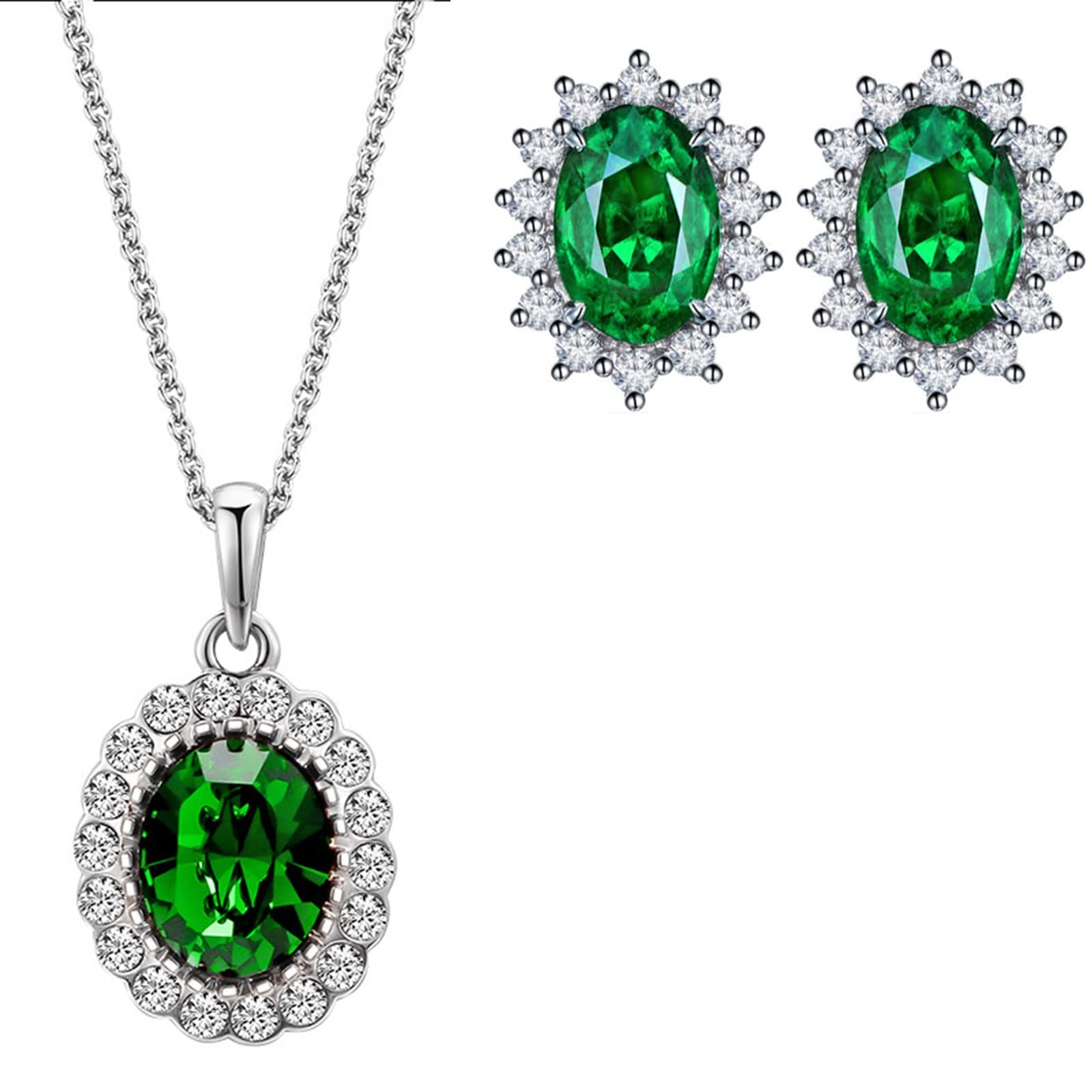 Elegant Silver Gemstone & Rhinestone Women's Necklace & Earrings Set - Fashion Jewelry for Girls & Teens - Perfect for Parties, Prom, Weddings & Special Occasions