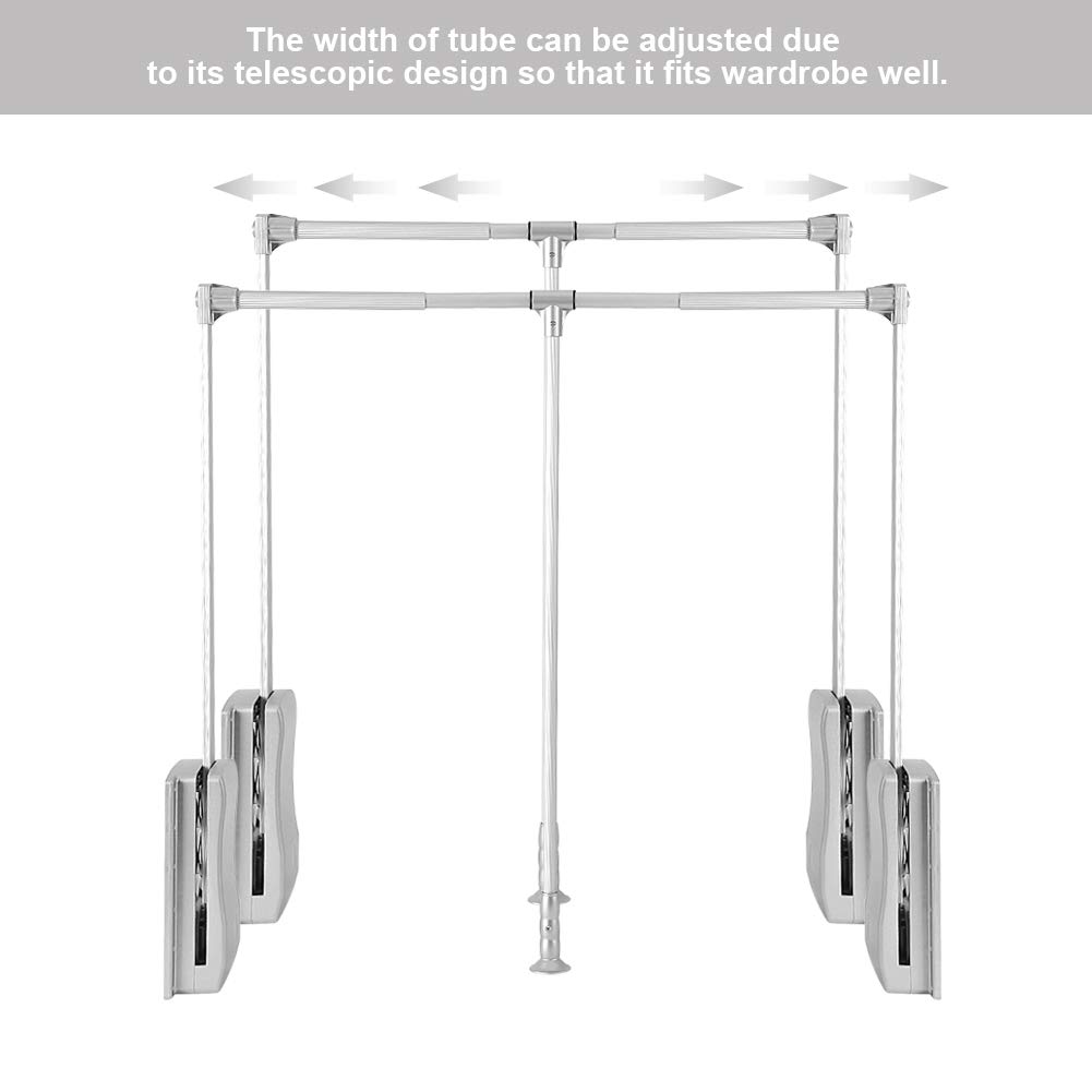 Adjustable Aluminum Pull Down Closet Rod - Space Saving Wardrobe Hanger Rail for Hanging Clothes (600-830mm) - Perfect for Small Closets, Apartments & Dorm Rooms