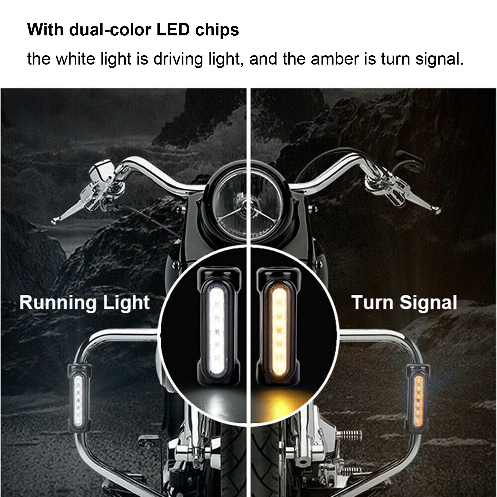 Buachois Motorcycle Highway Bar Lights - 12V Switchback LED Driving Lights with Turn Signals, Fits 1-1/4