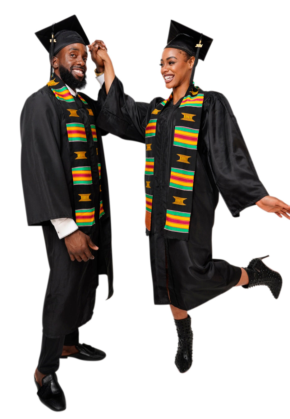 Black and Gold Handwoven Kente Cloth Graduation Stole - Authentic African Heritage Sash DP2169BLK | Perfect for Graduation Ceremonies, Cultural Events & African Pride Celebrations