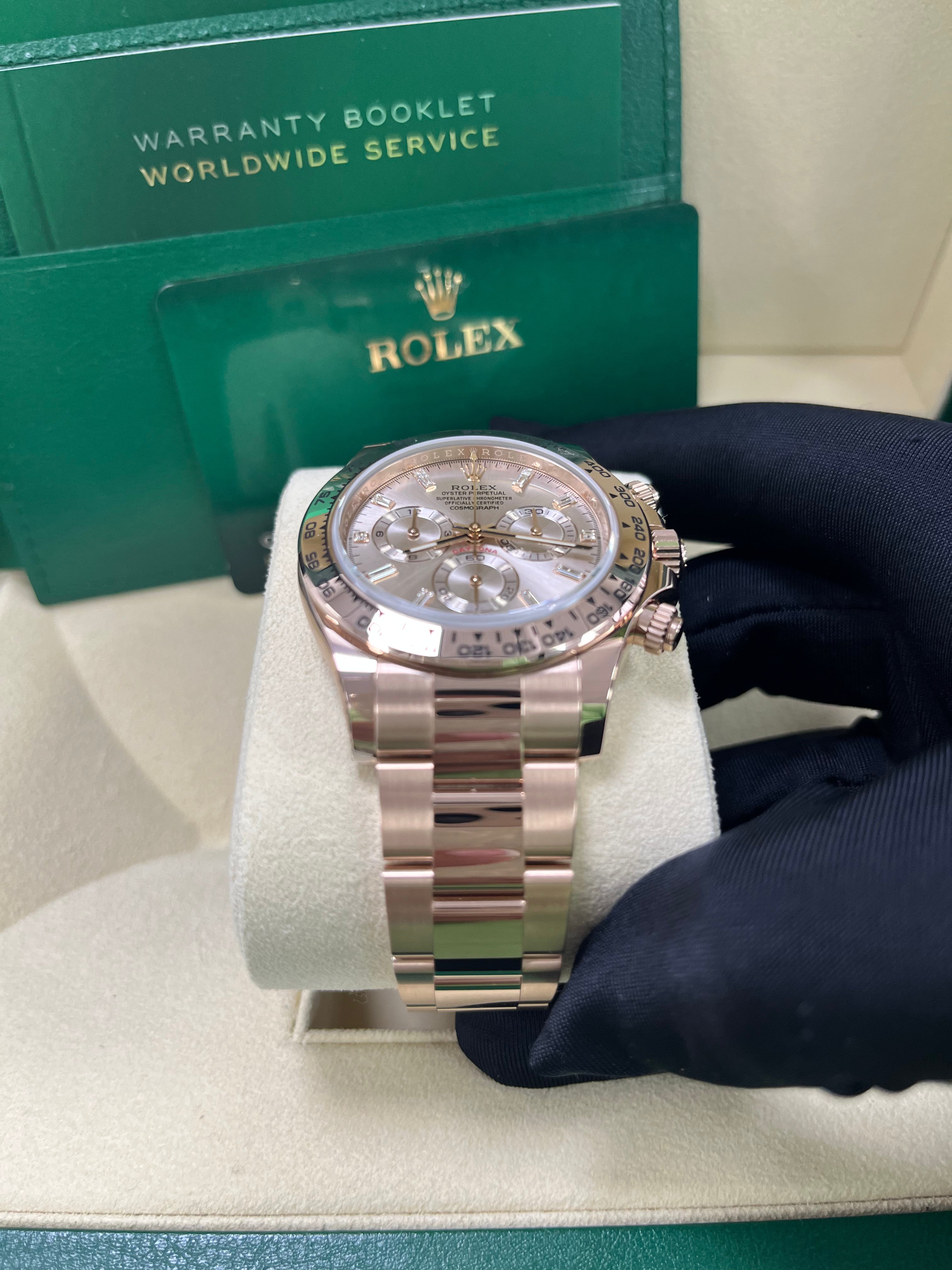 Rolex Daytona 116505 40mm Everose Gold Rose Diamond Baguette Watch with Oyster Bracelet - Luxury Men's Timepiece for Business, Gala & Special Occasions