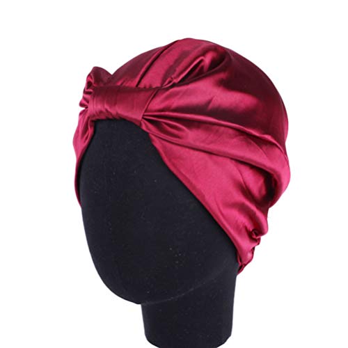 FOMIYES 3-Pack Satin Sleep Bonnets for Men & Women - Double Layer Adjustable Turban Cap for Natural, Long & Curly Hair - Black, Wine Red, Khaki - Perfect for Nighttime Hair Protection & Salon Styling