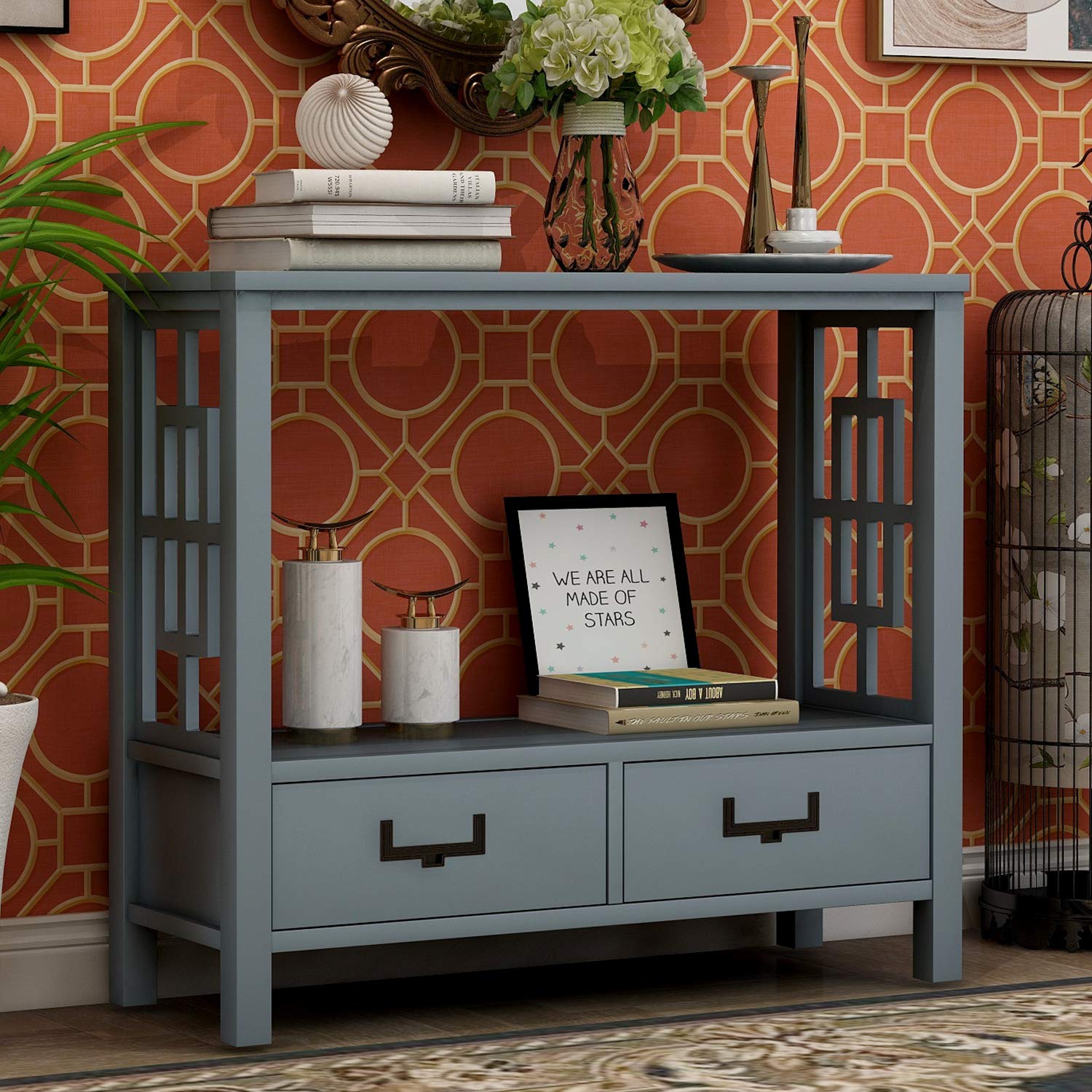 Farmhouse Narrow Console Sofa Table with 2 Drawers - Antique Navy Entryway Table, Couch Table for Living Room | Perfect for Small Spaces, Hallway Decor & Behind Sofa Storage