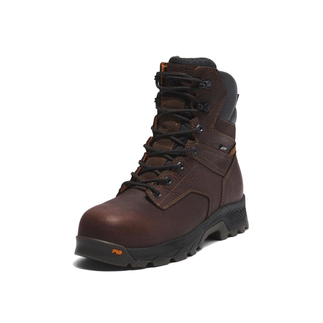 Titan Ev 8 Inch Composite Toe Waterproof Work Boots for Men - Slip Resistant Safety Shoes with Electrical Hazard Protection - Ideal for Construction, Warehouse & Outdoor Work (Brown)
