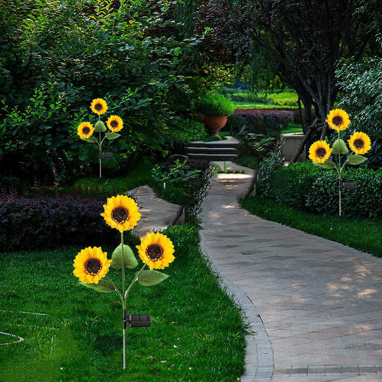 4 Pack Realistic Sunflower Solar Lights Outdoor - Waterproof Solar Garden Decor with Auto On/Off - Perfect for Garden, Patio, Backyard & Pathway Lighting at Night
