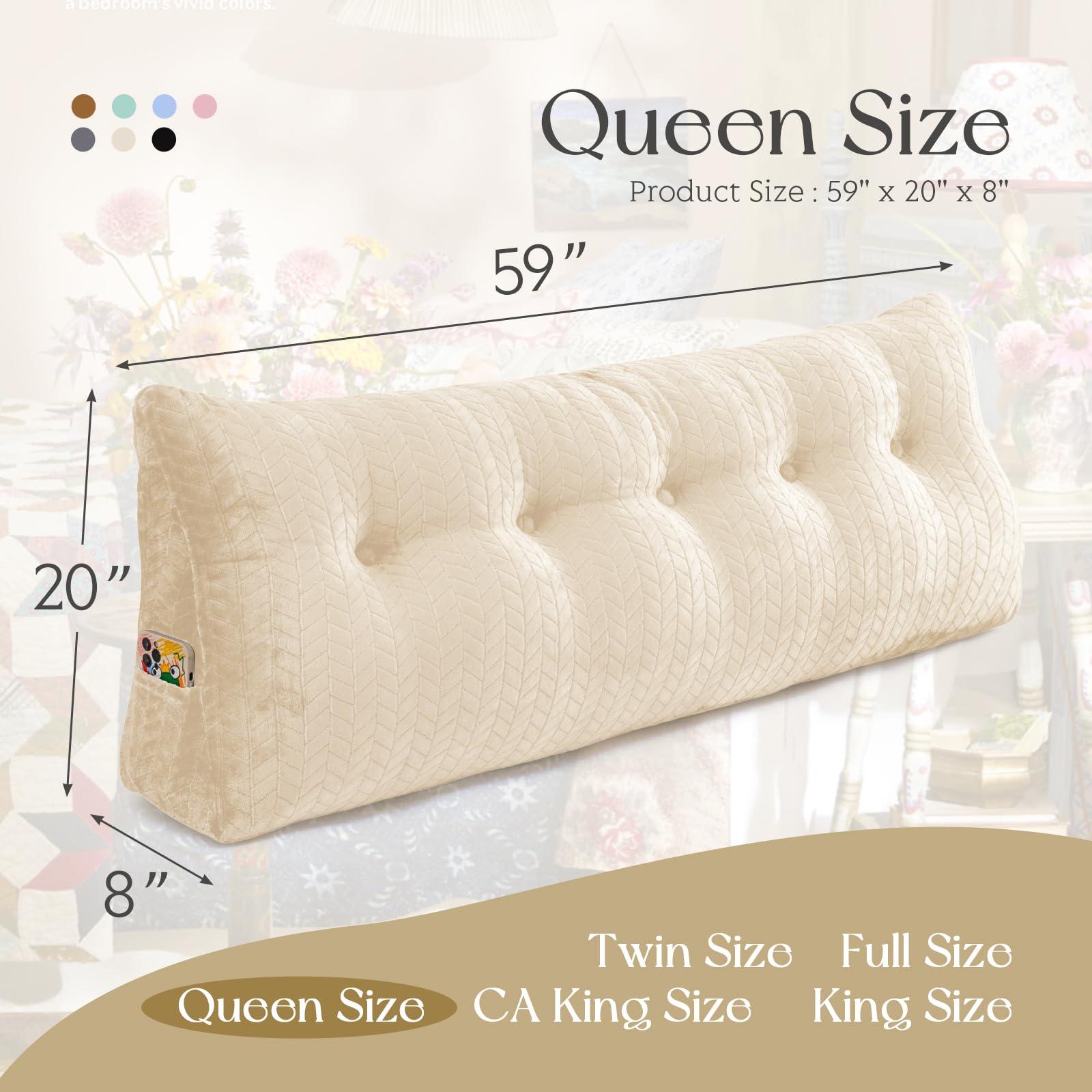 Bed Wedge Pillow for Headboard Support - Large Wedge Cushion for Sitting, Reading & Sleeping | Removable Washable Cover | Perfect for Back Pain Relief, TV Watching & Post-Surgery Comfort