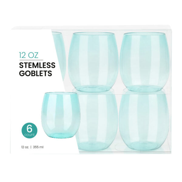 12 oz. Clear Stemless Wine Glasses Set of 6 - Shatterproof BPA-Free Plastic Cups for Indoor/Outdoor Parties, Picnics, Weddings & Home Decor